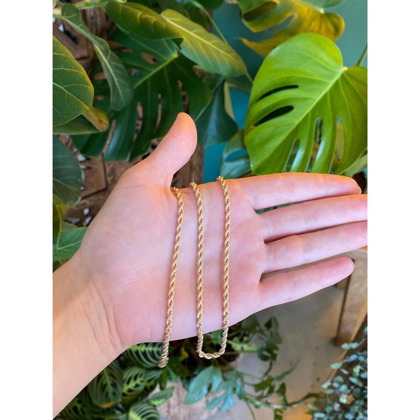 Vintage Solid 14k Yellow Gold Rope Chain Necklace - 24.5 inches