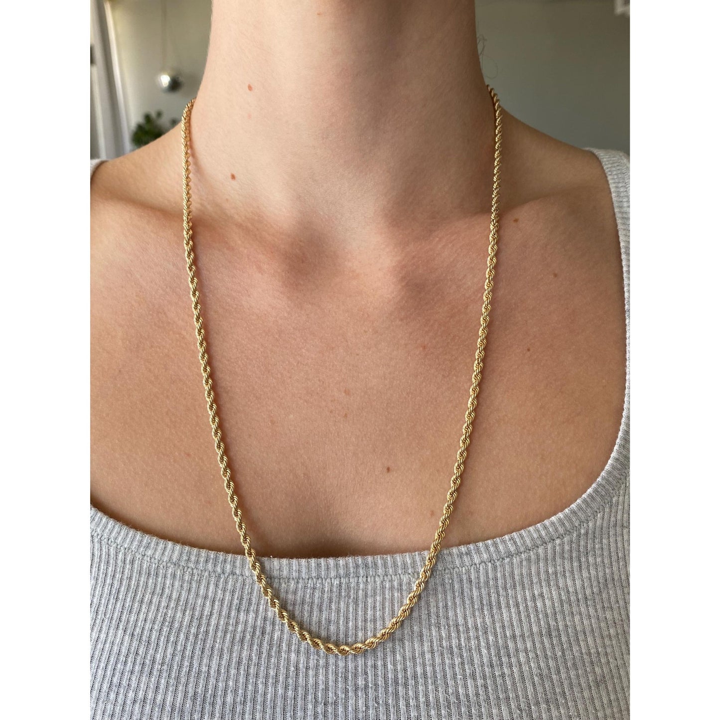 Vintage Solid 14k Yellow Gold Rope Chain Necklace - 24.5 inches