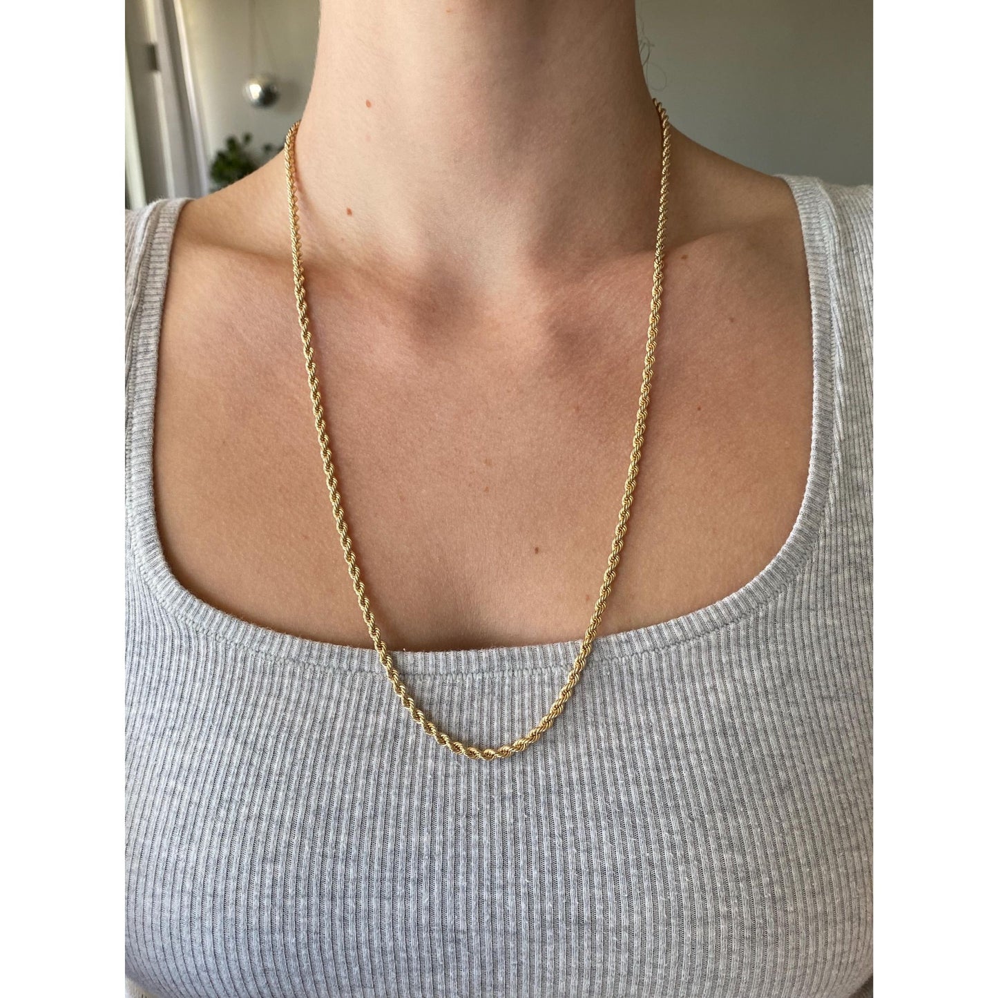 Vintage Solid 14k Yellow Gold Rope Chain Necklace - 24.5 inches