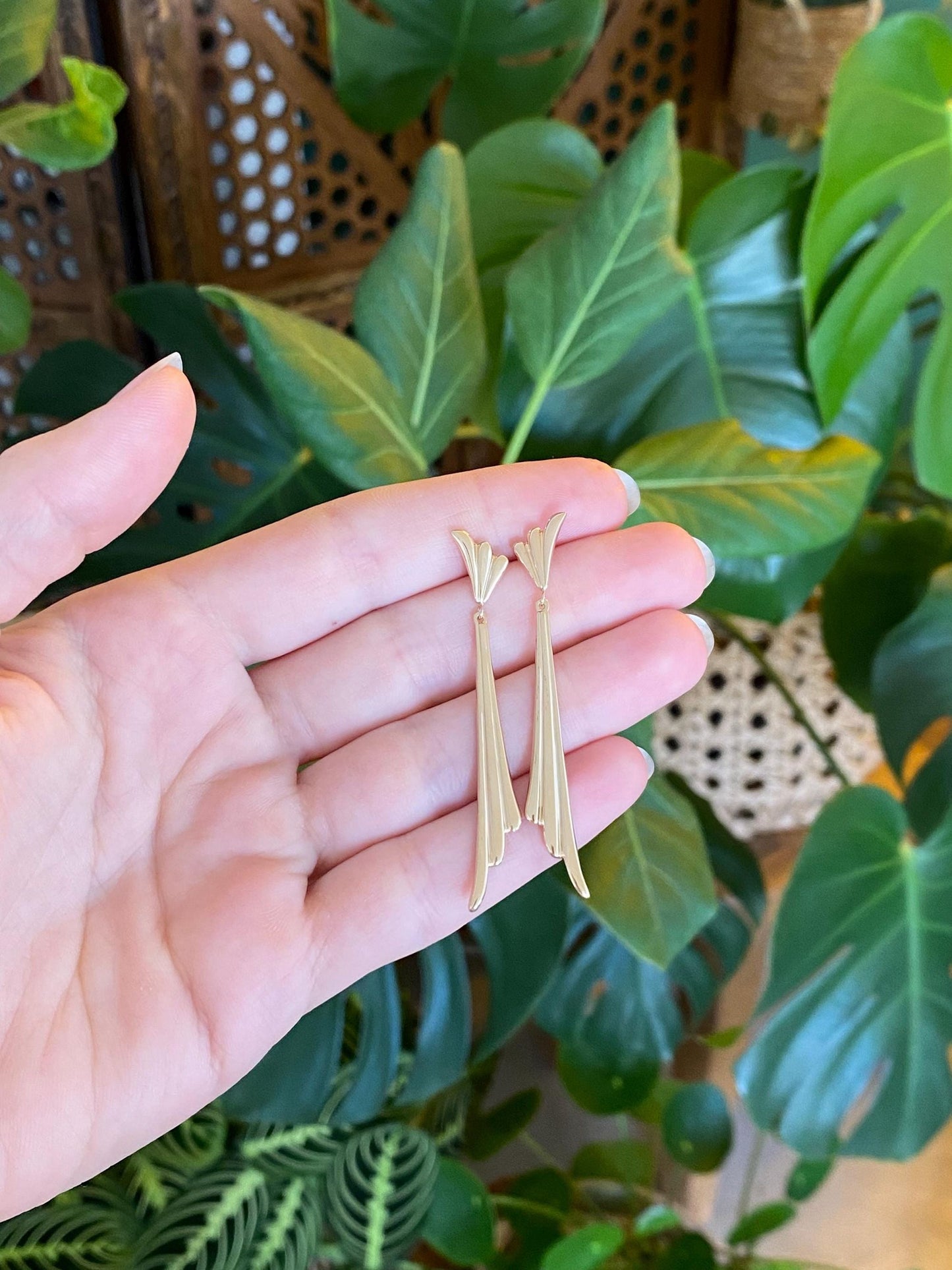Vintage Solid 14k Yellow Gold Fluted Dangle Stud Earrings
