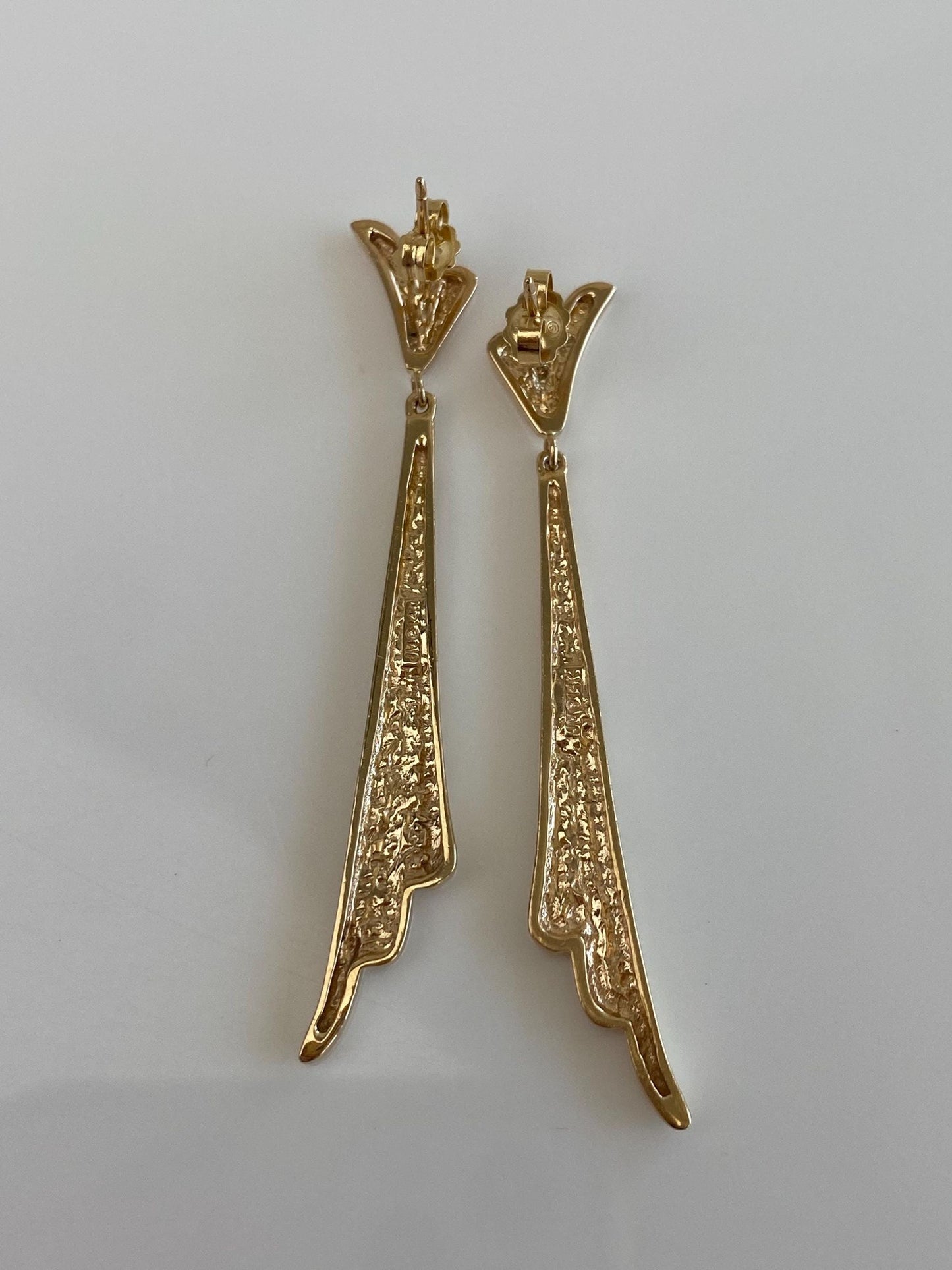 Vintage Solid 14k Yellow Gold Fluted Dangle Stud Earrings