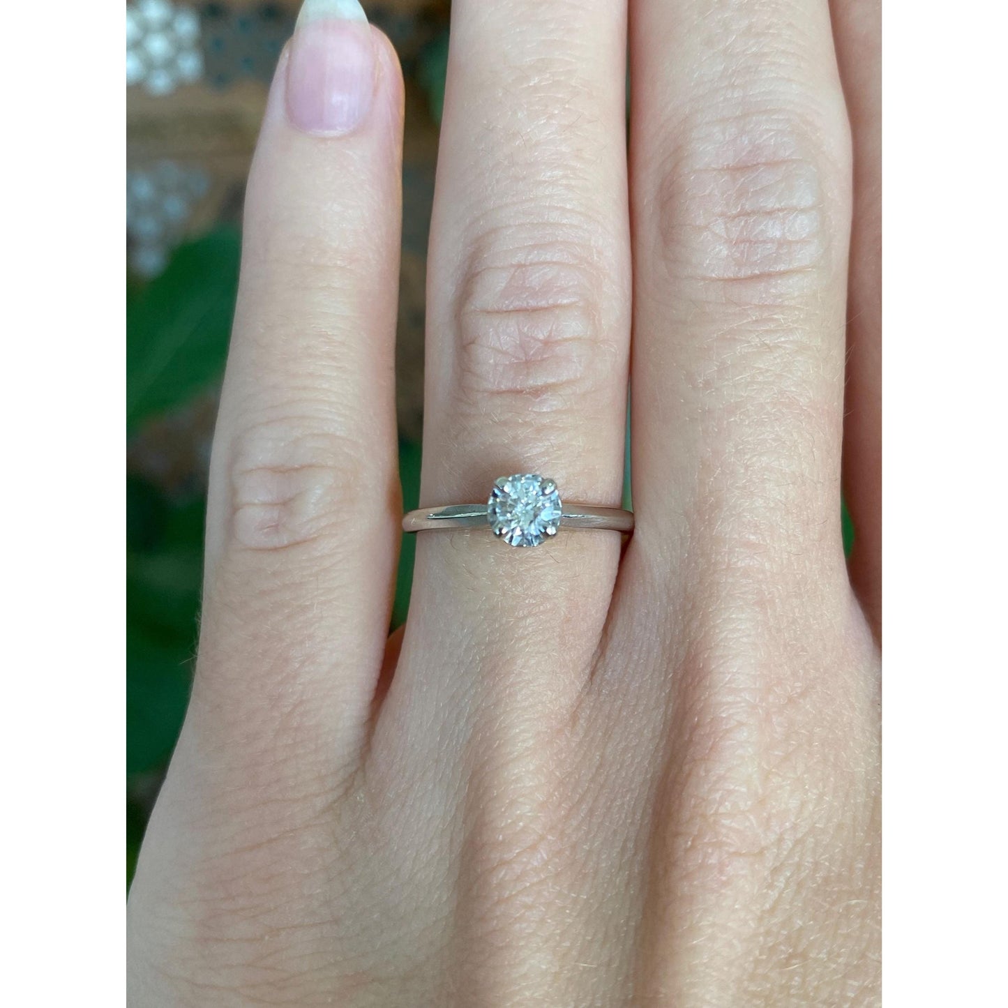 Vintage Solid 14k White Gold Diamond Ring - Size 5.75