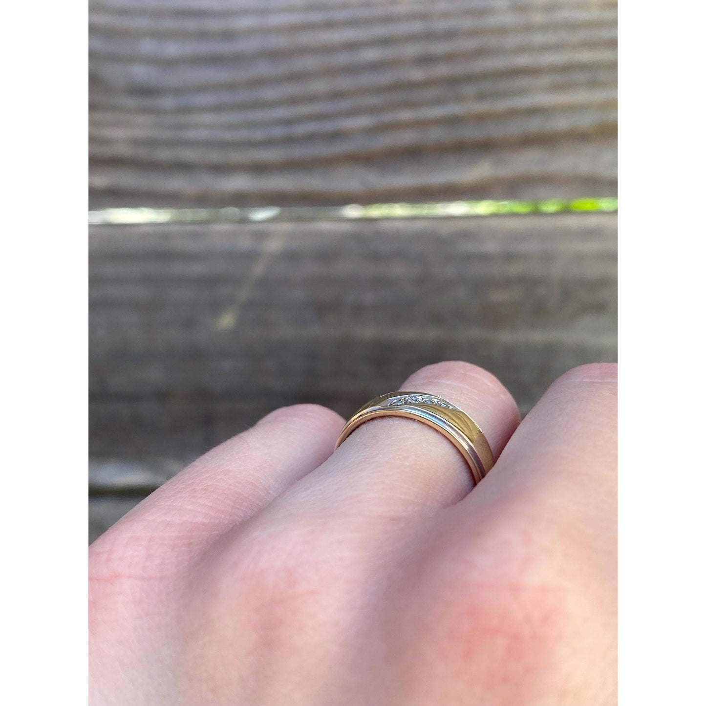 Vintage Solid 14k Yellow & White Gold Diamond Ring Band - Size 6