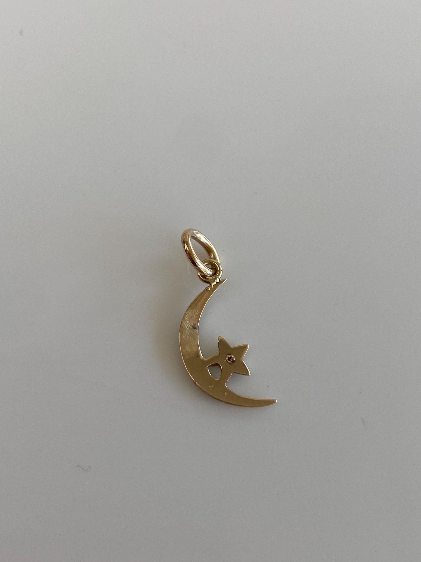 Vintage 9k Yellow Gold Seed Pearls Crescent Moon Star Stick Pin Conversion Charm