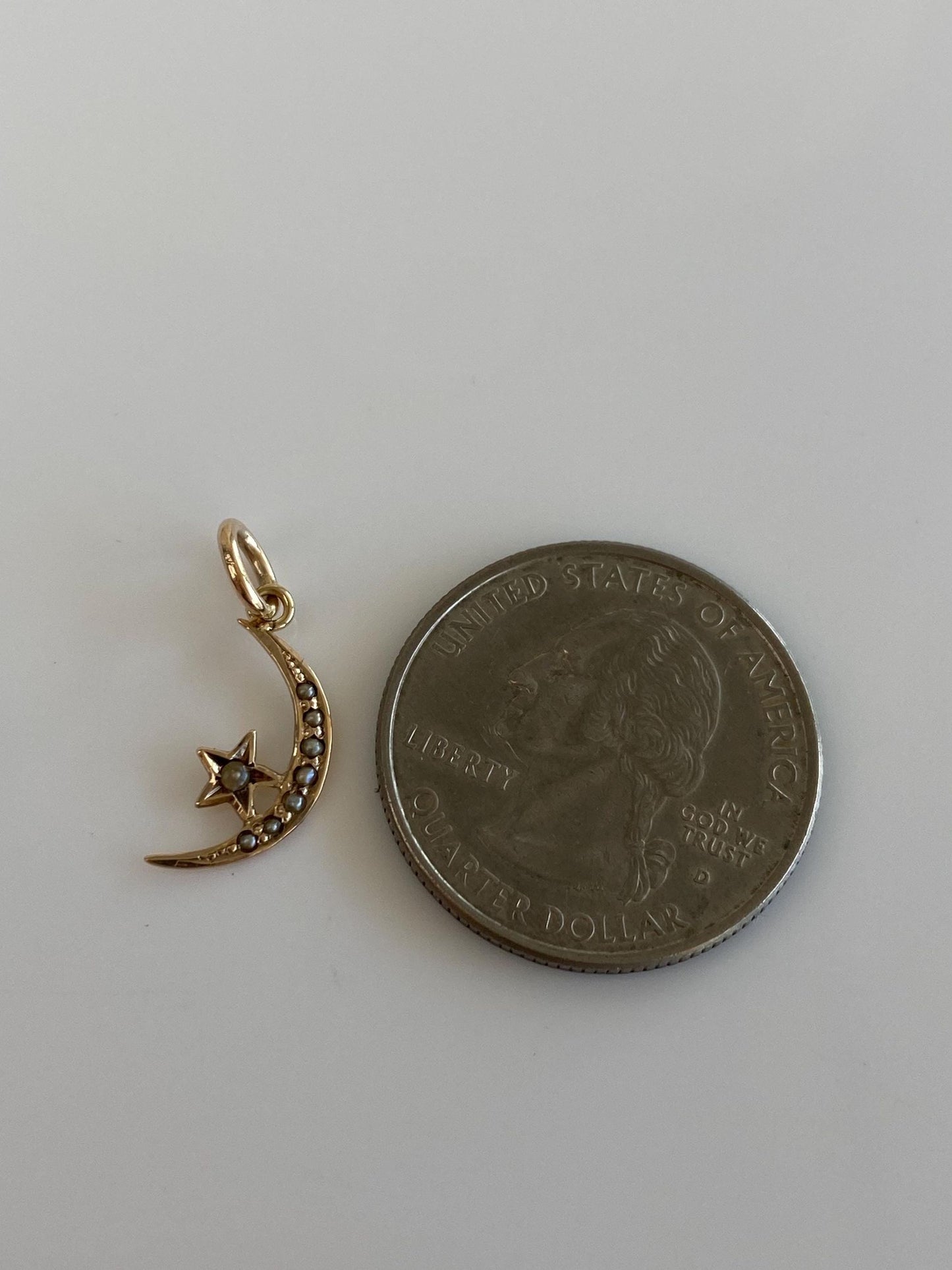 Vintage 9k Yellow Gold Seed Pearls Crescent Moon Star Stick Pin Conversion Charm