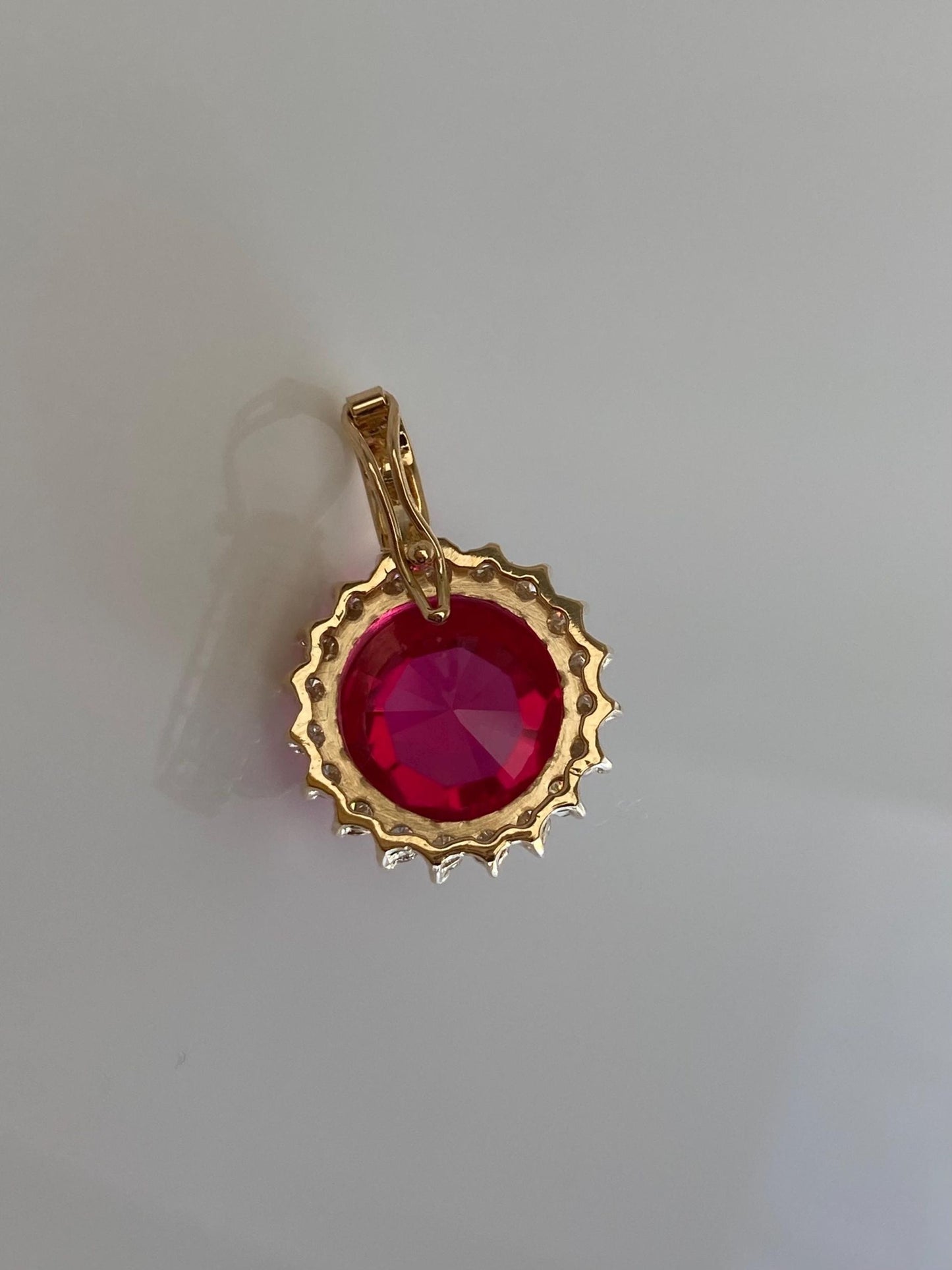 Vintage Solid 18k Yellow Gold Diamond Halo Fancy Cut Pink Sapphire Charm