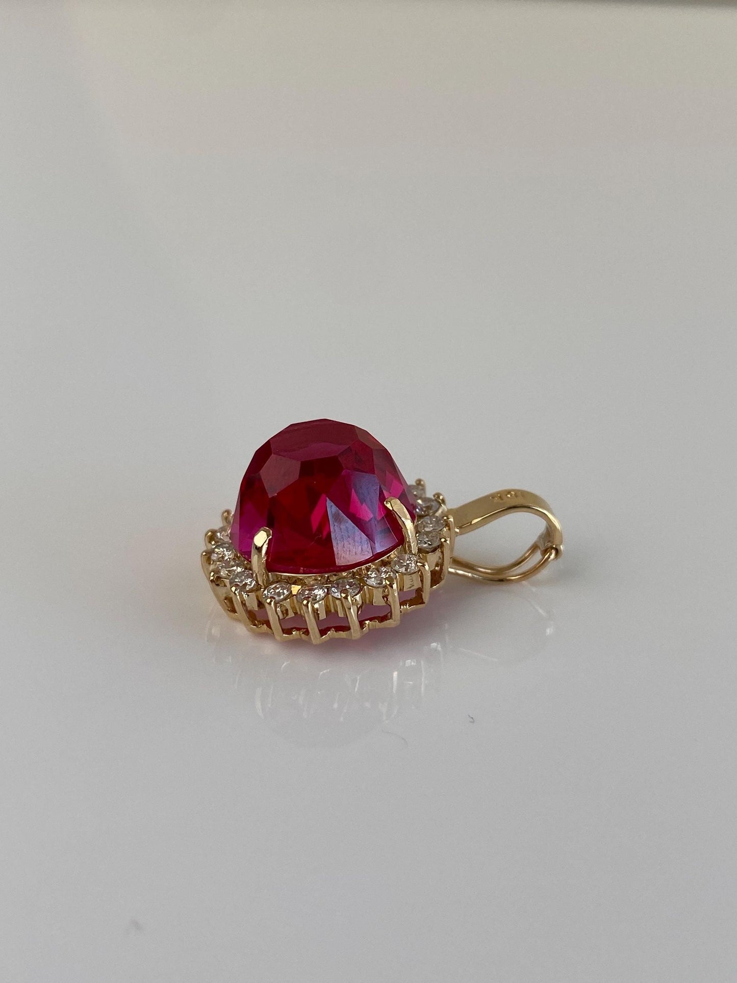 Vintage Solid 18k Yellow Gold Diamond Halo Fancy Cut Pink Sapphire Charm