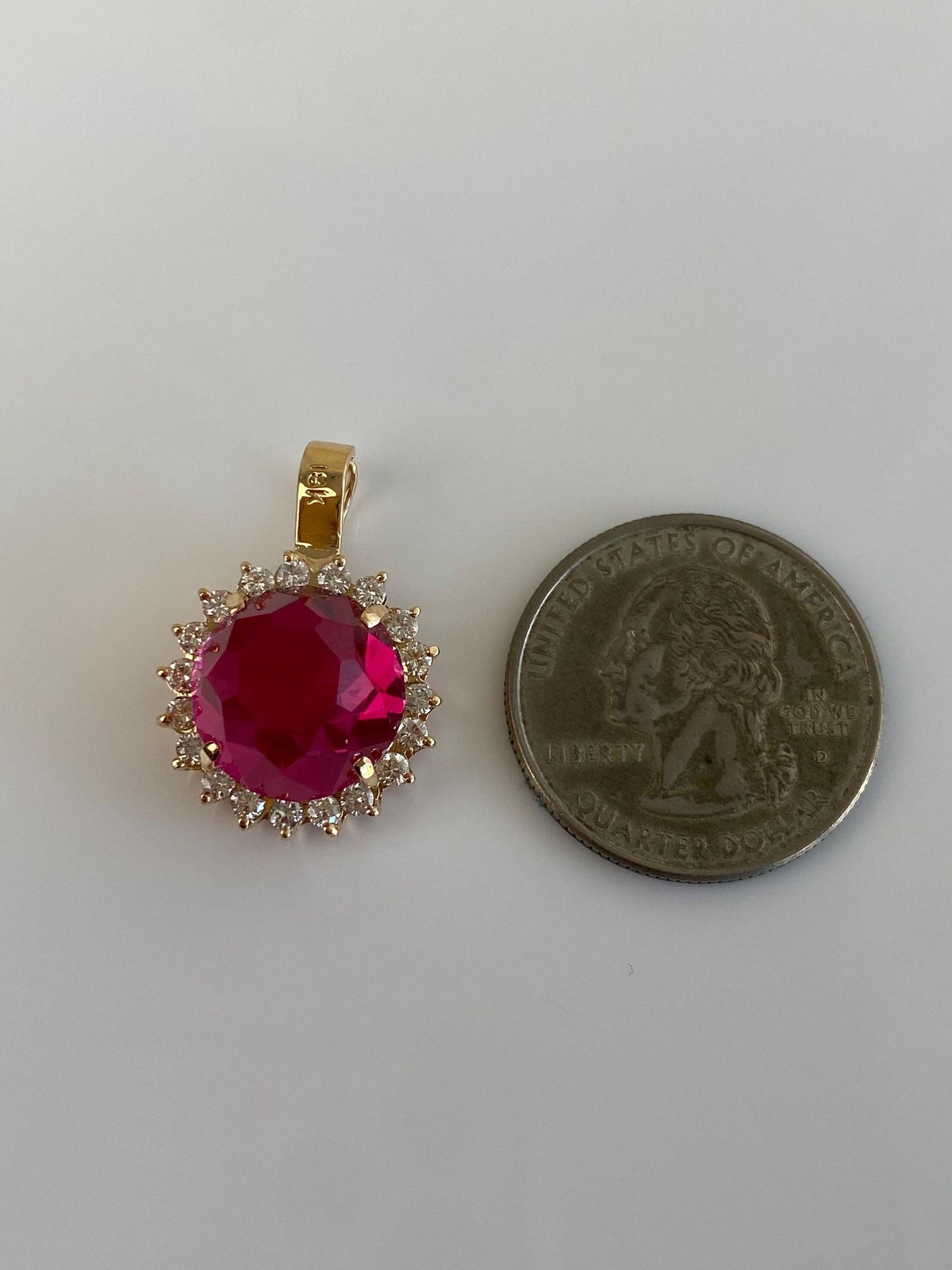 Vintage Solid 18k Yellow Gold Diamond Halo Fancy Cut Pink Sapphire Charm