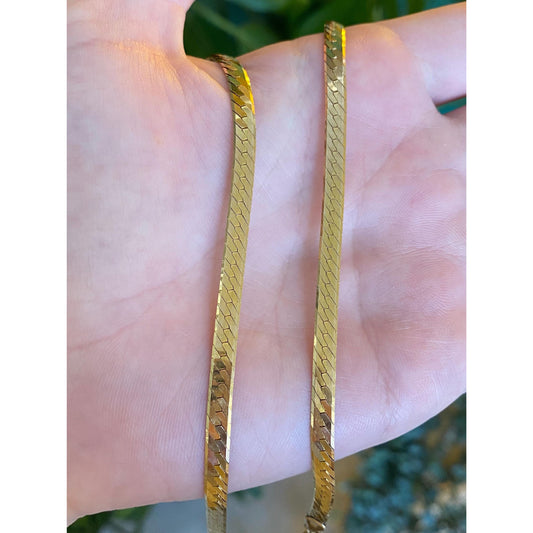 Vintage Solid 14k Yellow Gold Herringbone Chain Necklace - 18.25 inches