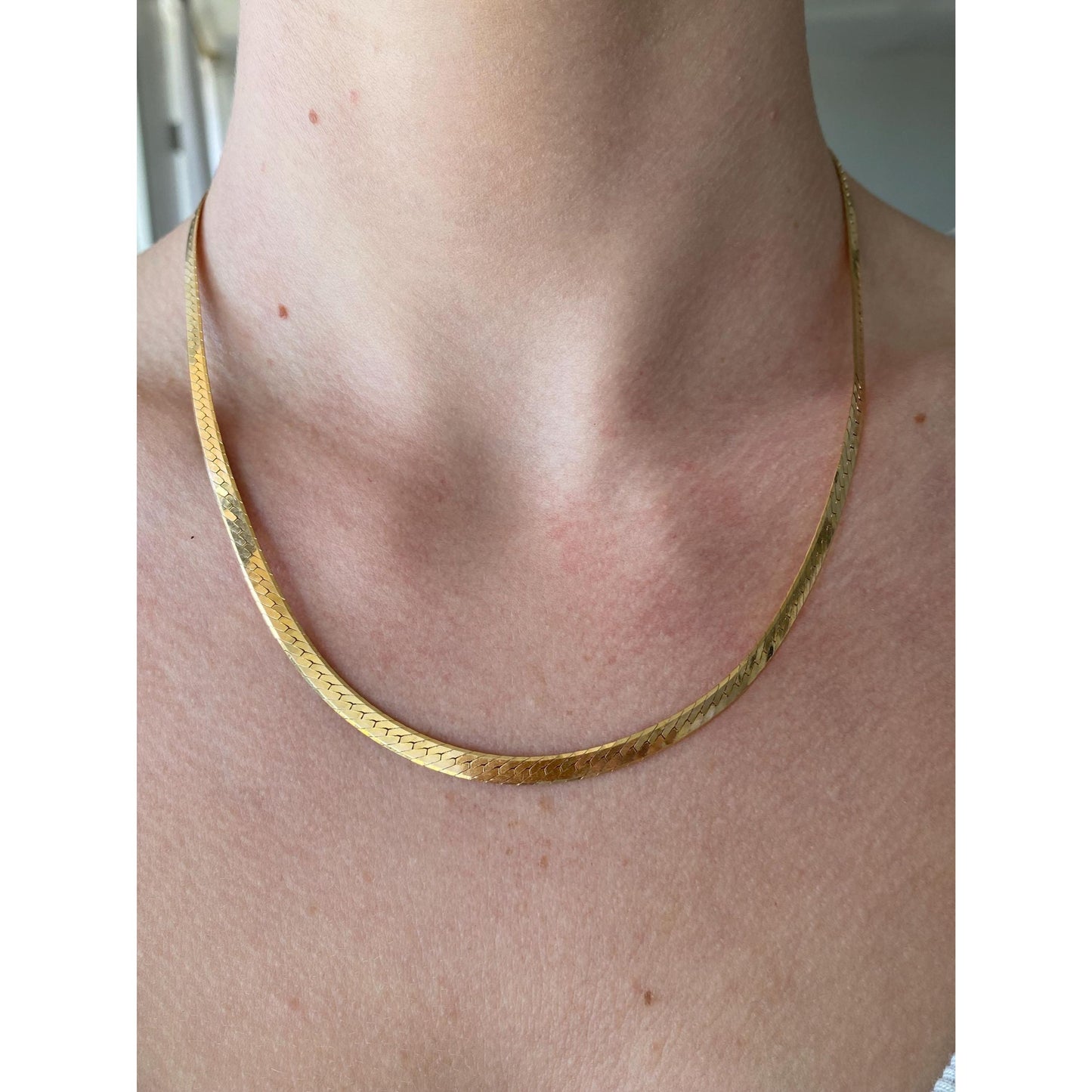 Vintage Solid 14k Yellow Gold Herringbone Chain Necklace - 18.25 inches