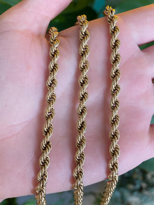 Vintage Solid 14k Yellow Gold Chunky Rope Chain Necklace - 30.25 inches