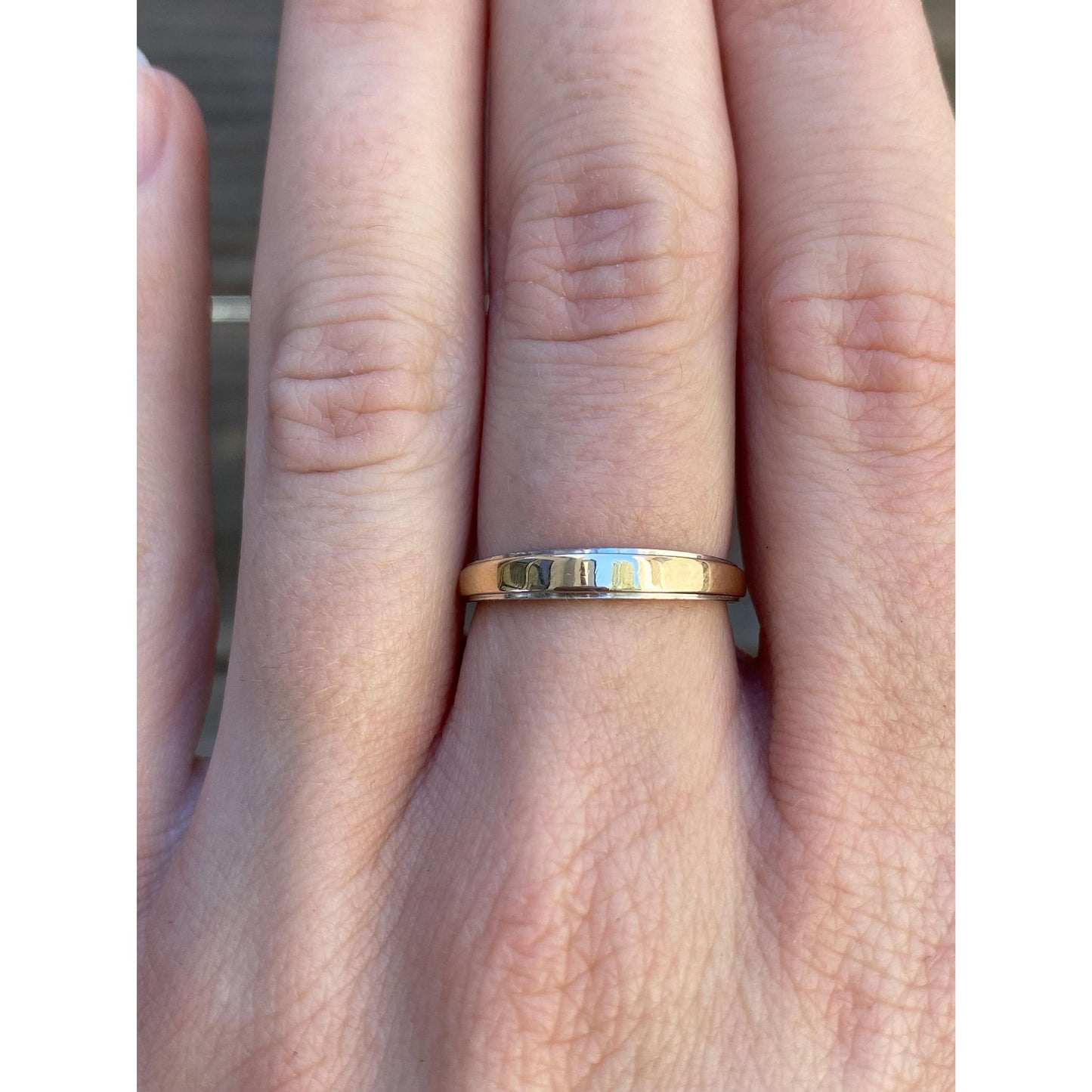 Vintage Solid 14k White & Yellow Gold Tapered Ring Band - Size 5.75