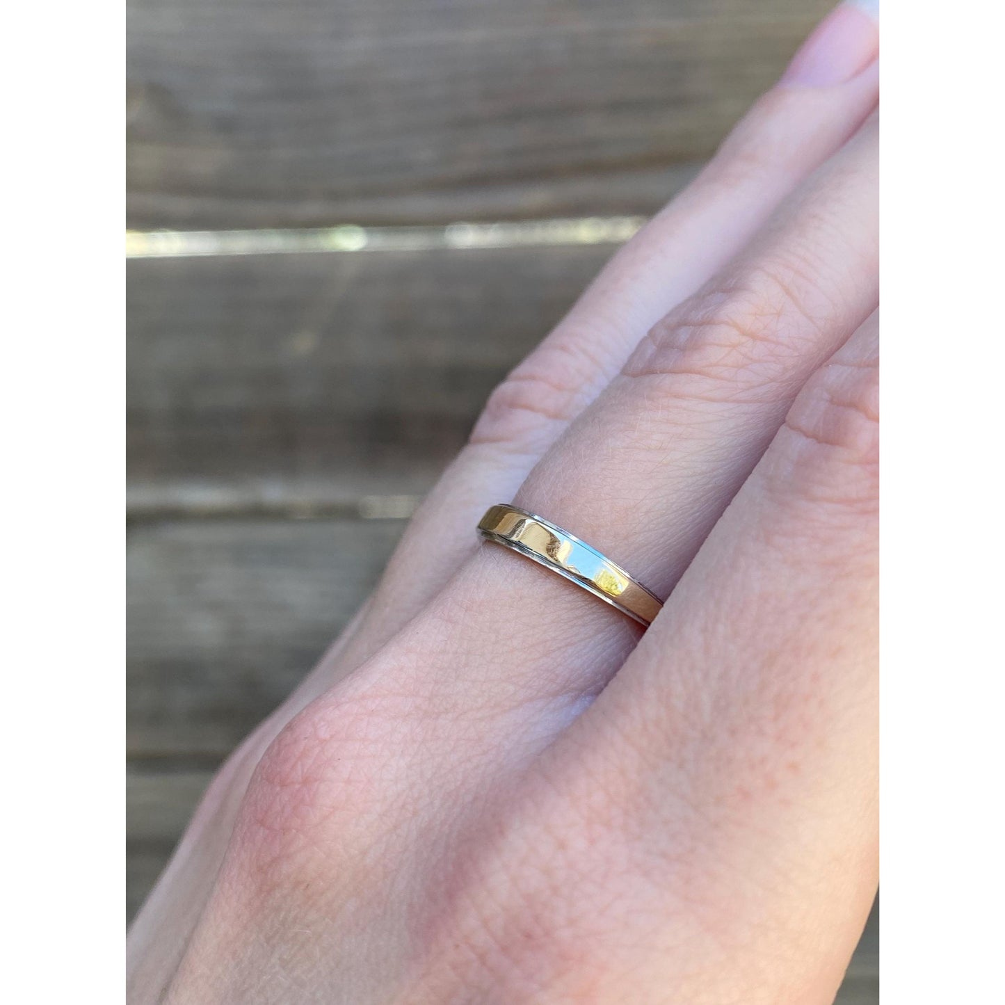 Vintage Solid 14k White & Yellow Gold Tapered Ring Band - Size 5.75