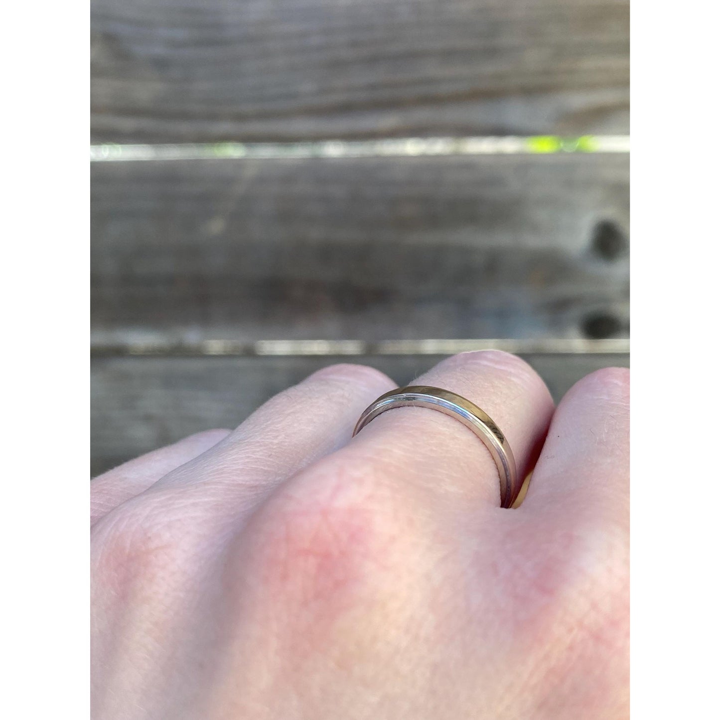 Vintage Solid 14k White & Yellow Gold Tapered Ring Band - Size 5.75