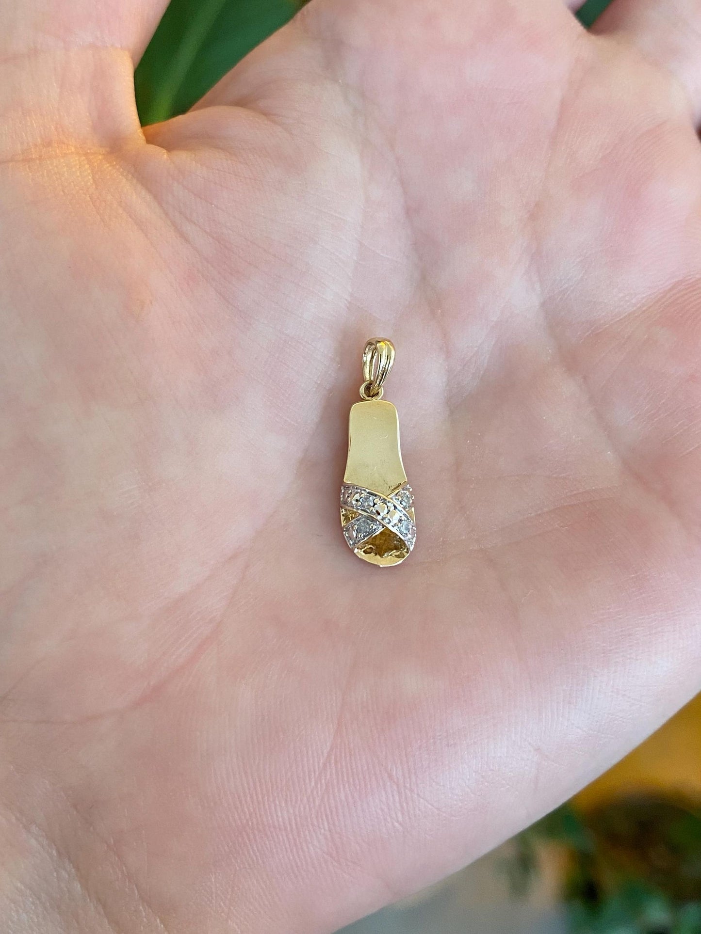 Vintage Solid 10k Yellow Gold Diamond Sandal Charm