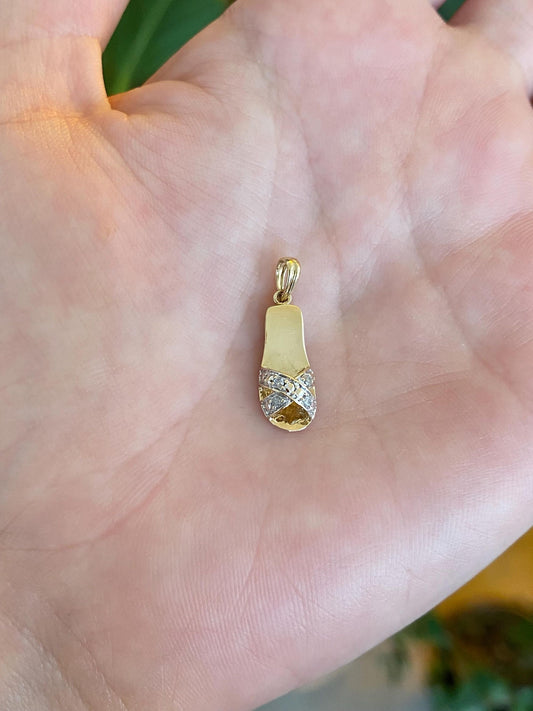 Vintage Solid 10k Yellow Gold Diamond Sandal Charm