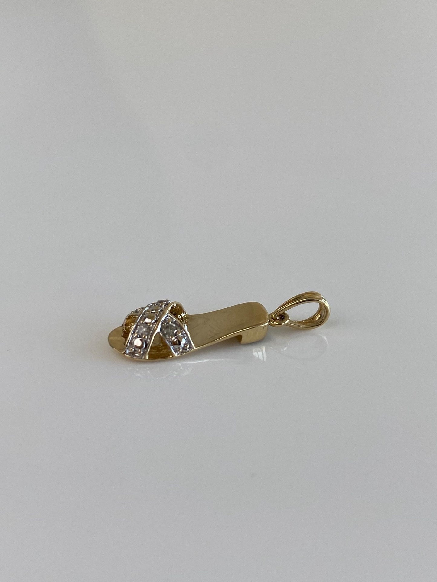 Vintage Solid 10k Yellow Gold Diamond Sandal Charm