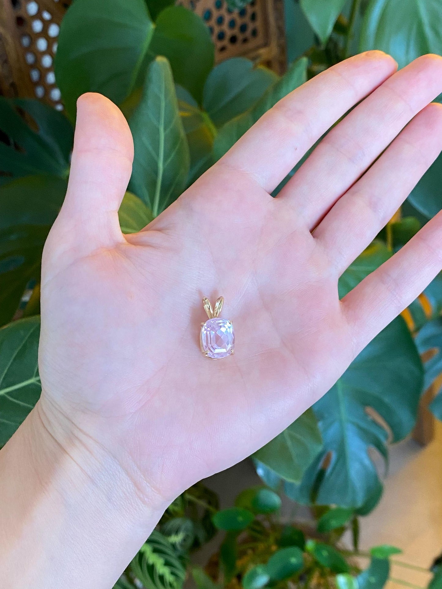 Vintage Solid 14k Yellow Gold Rose Cut Pink Quartz Charm