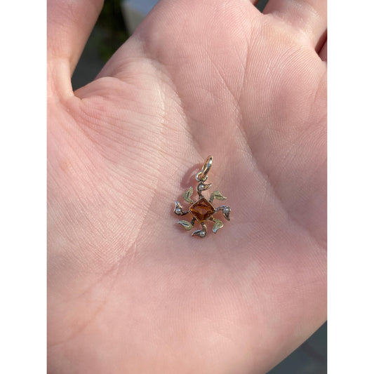 Vintage Solid 10k Yellow Gold Orange Cubic Zirconia Seed Pearl Stick Pin Conversion Charm