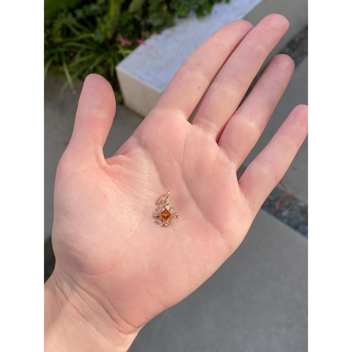 Vintage Solid 10k Yellow Gold Orange Cubic Zirconia Seed Pearl Stick Pin Conversion Charm