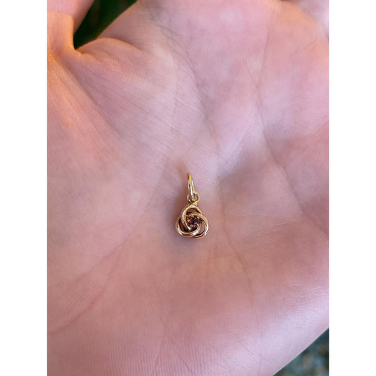 Vintage Solid 14k Yellow Gold Red Cubic Zirconia Knot Charm