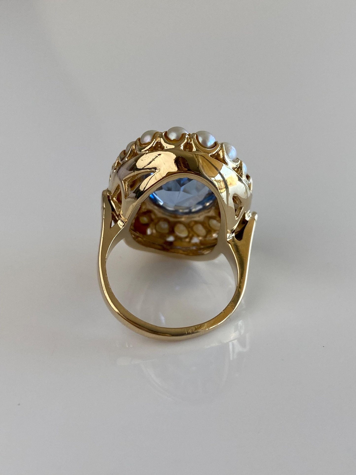 Vintage Solid 14k Yellow Gold Pearl Halo Topaz Ring - Size 6.75