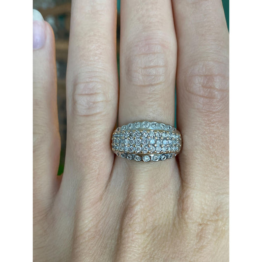 Vintage Solid 14k White & Yellow Gold Diamond Ring Band - Size 6.75