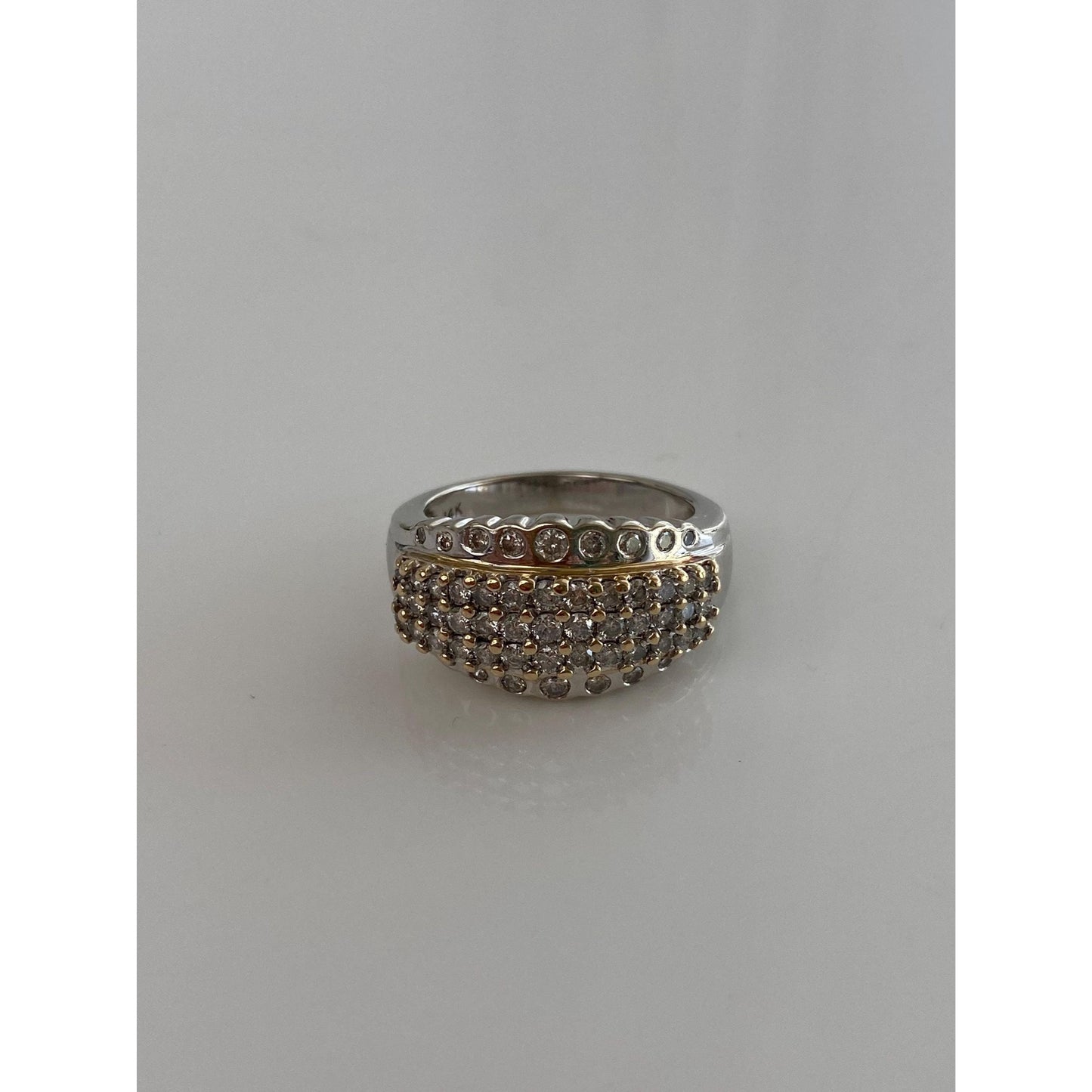 Vintage Solid 14k White & Yellow Gold Diamond Ring Band - Size 6.75