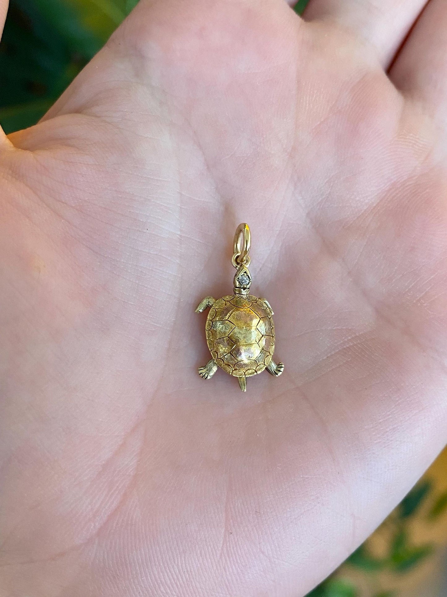 Vintage Solid 14k Yellow Gold Diamond Turtle Stick Pin Conversion Charm