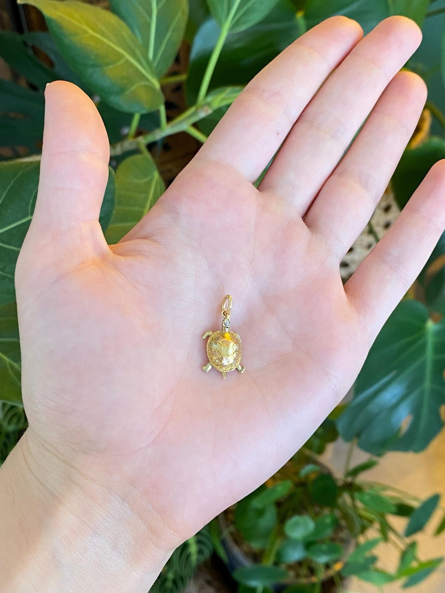 Vintage Solid 14k Yellow Gold Diamond Turtle Stick Pin Conversion Charm