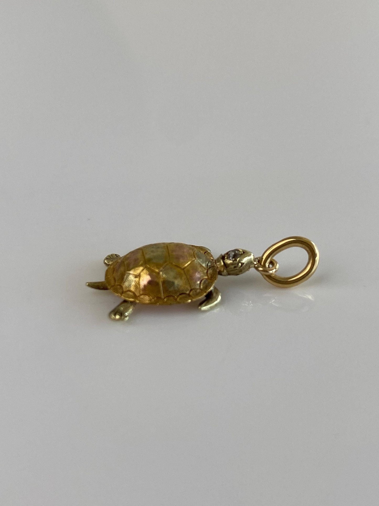 Vintage Solid 14k Yellow Gold Diamond Turtle Stick Pin Conversion Charm