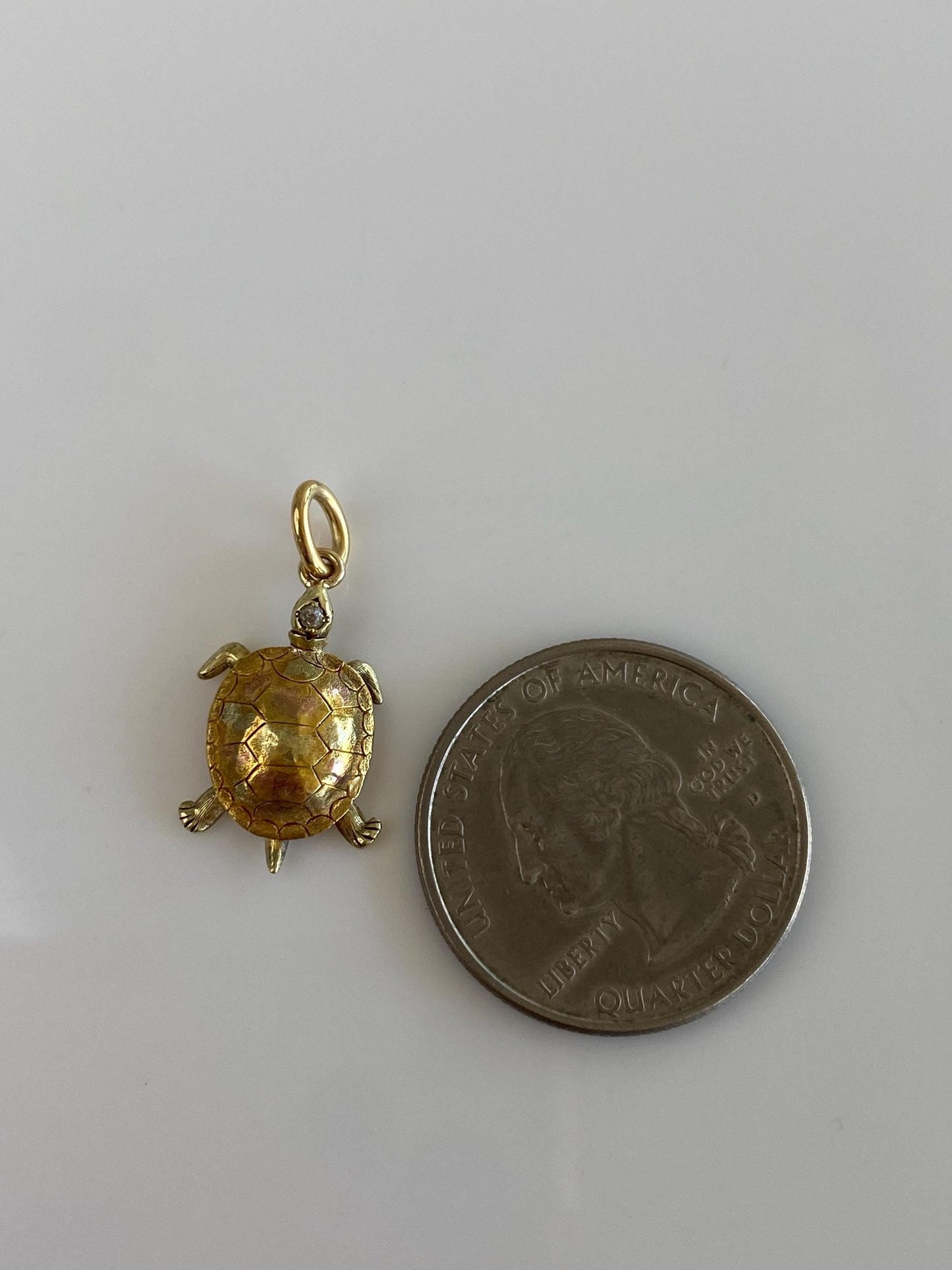 Vintage Solid 14k Yellow Gold Diamond Turtle Stick Pin Conversion Charm