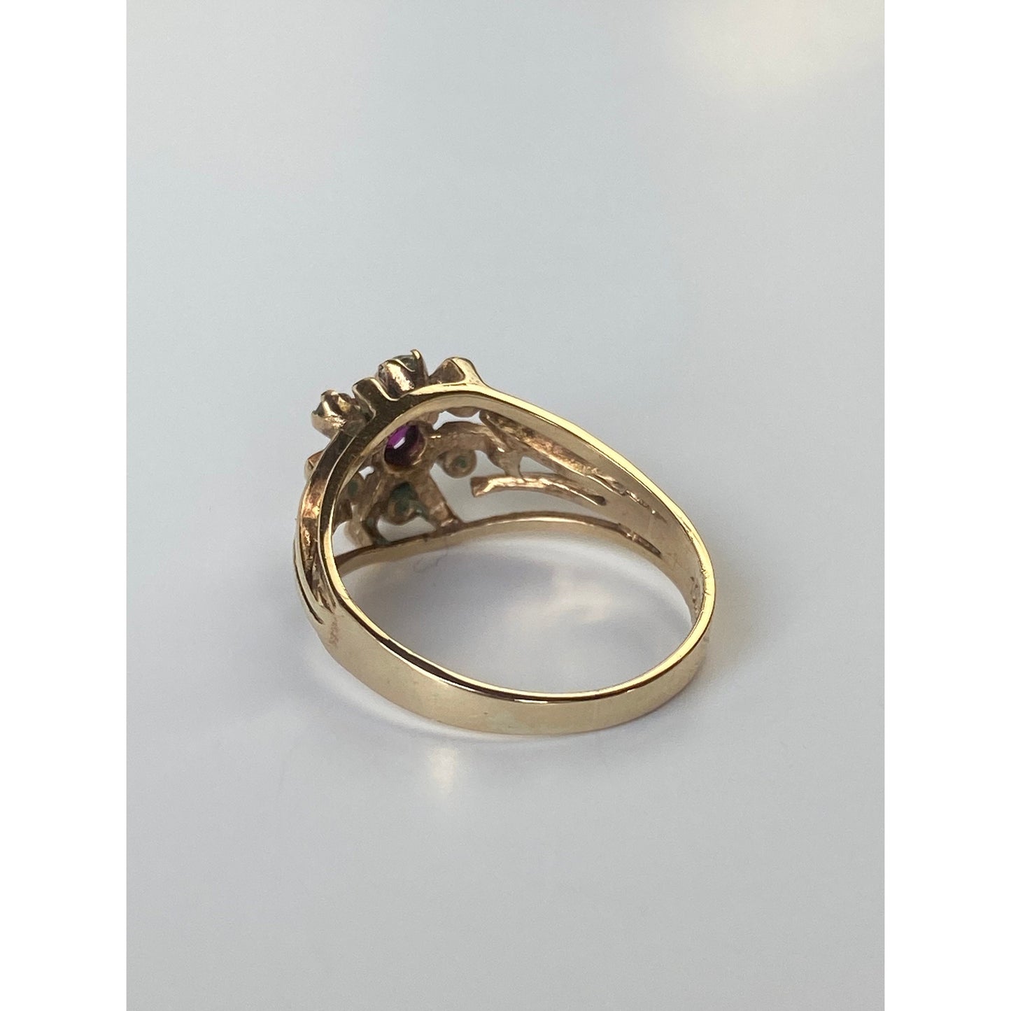 Vintage Solid 10k Yellow Gold Pink Spinel Clear Quartz Halo Ring - Size 5.75