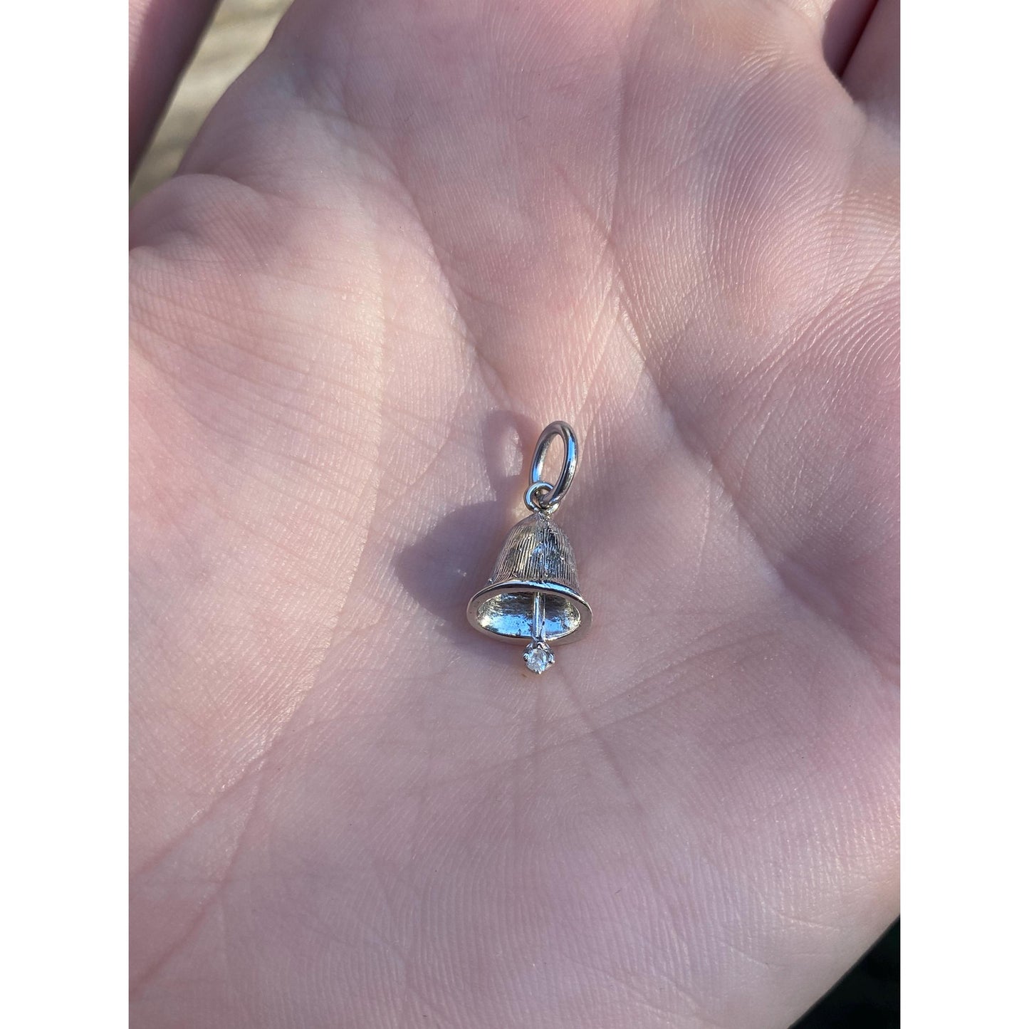 Vintage Solid 14k White Gold Clear Sapphire Bell Charm