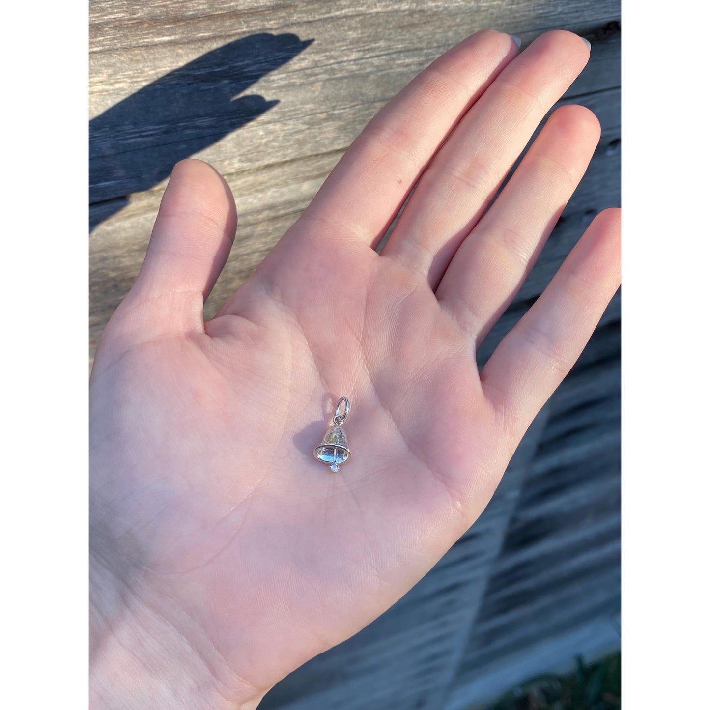 Vintage Solid 14k White Gold Clear Sapphire Bell Charm