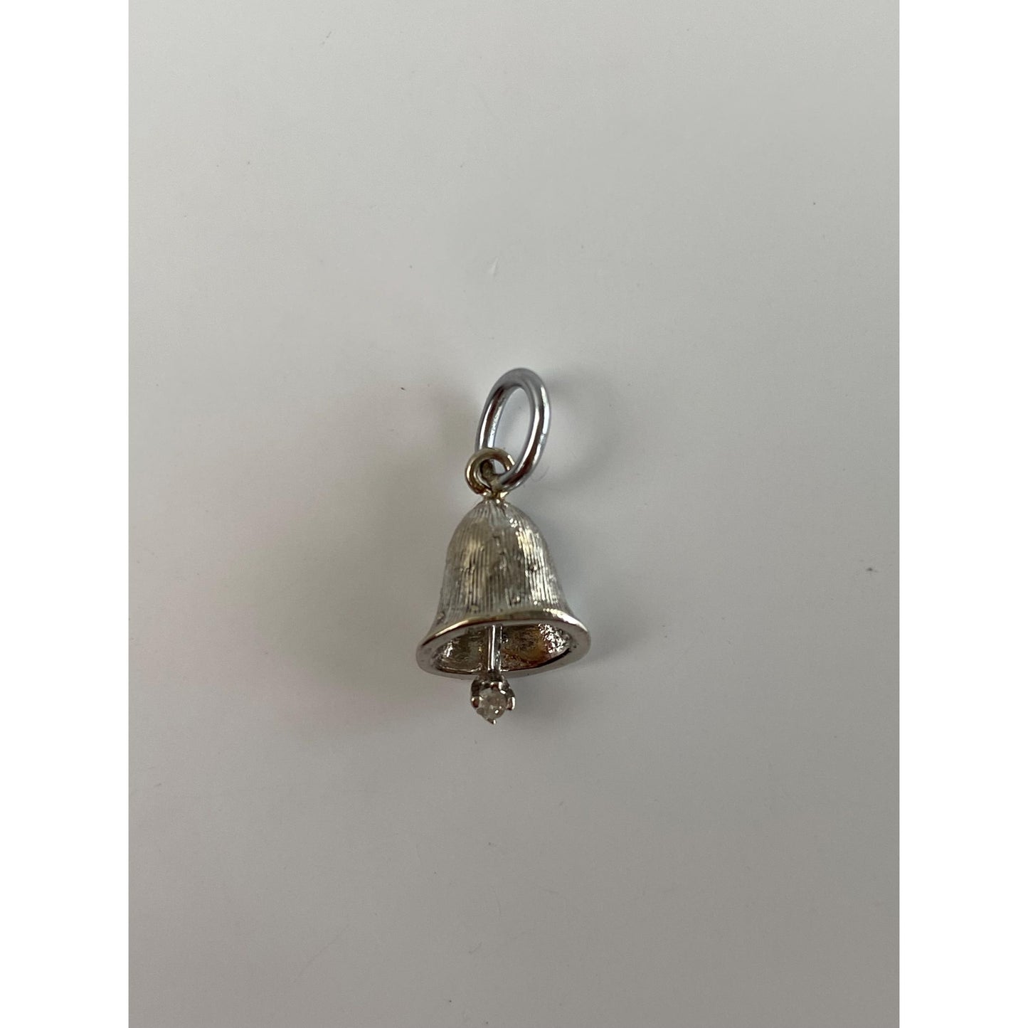 Vintage Solid 14k White Gold Clear Sapphire Bell Charm