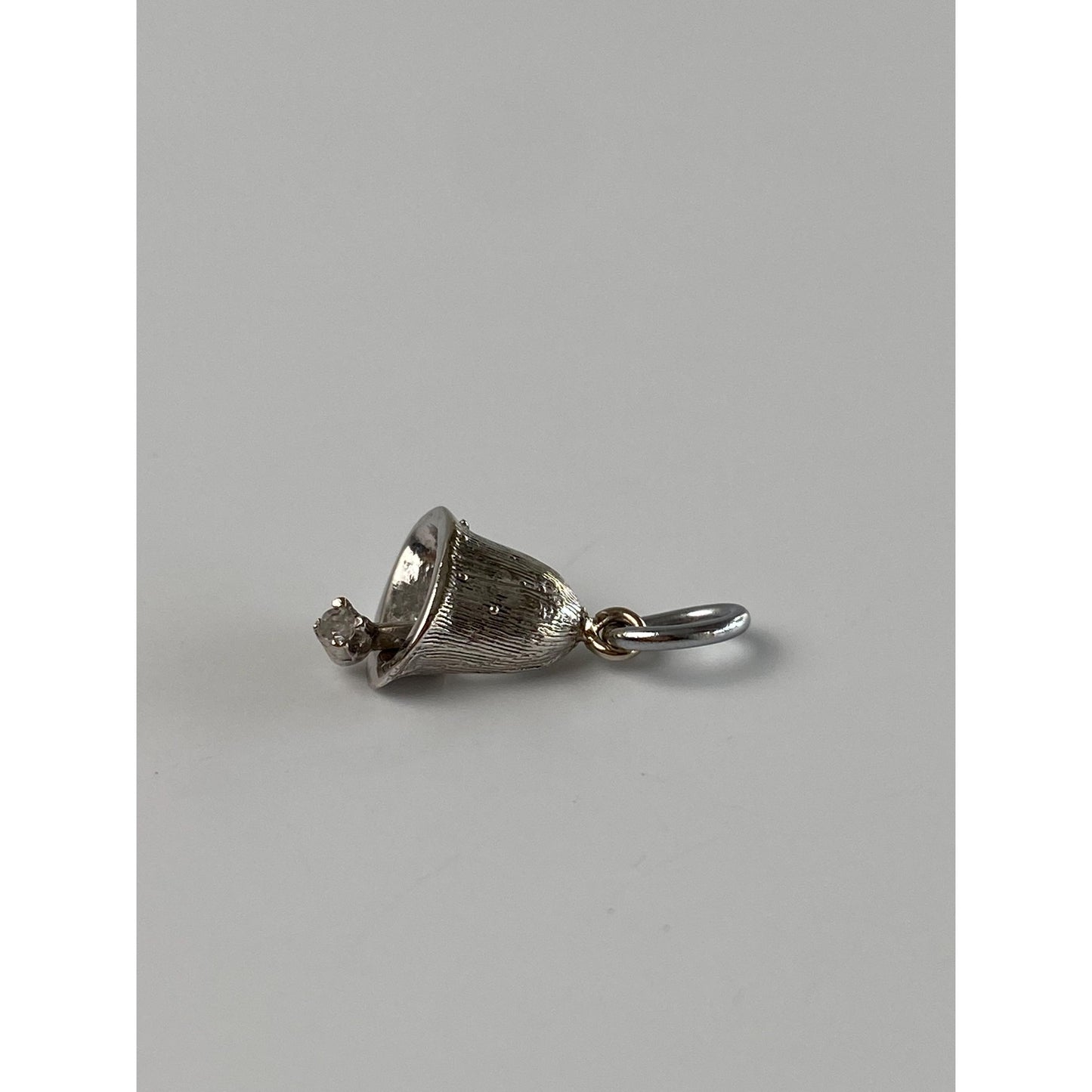 Vintage Solid 14k White Gold Clear Sapphire Bell Charm