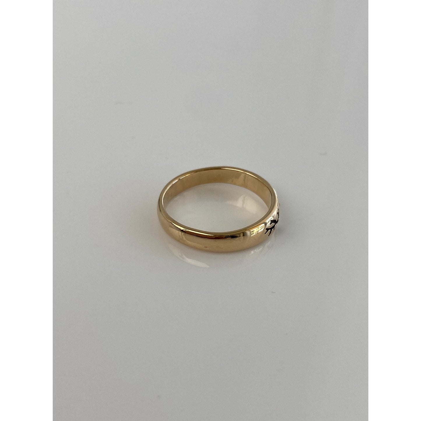 Vintage Solid 14k Yellow Gold Enamel Tree of Life Ring Band - Size 6.75