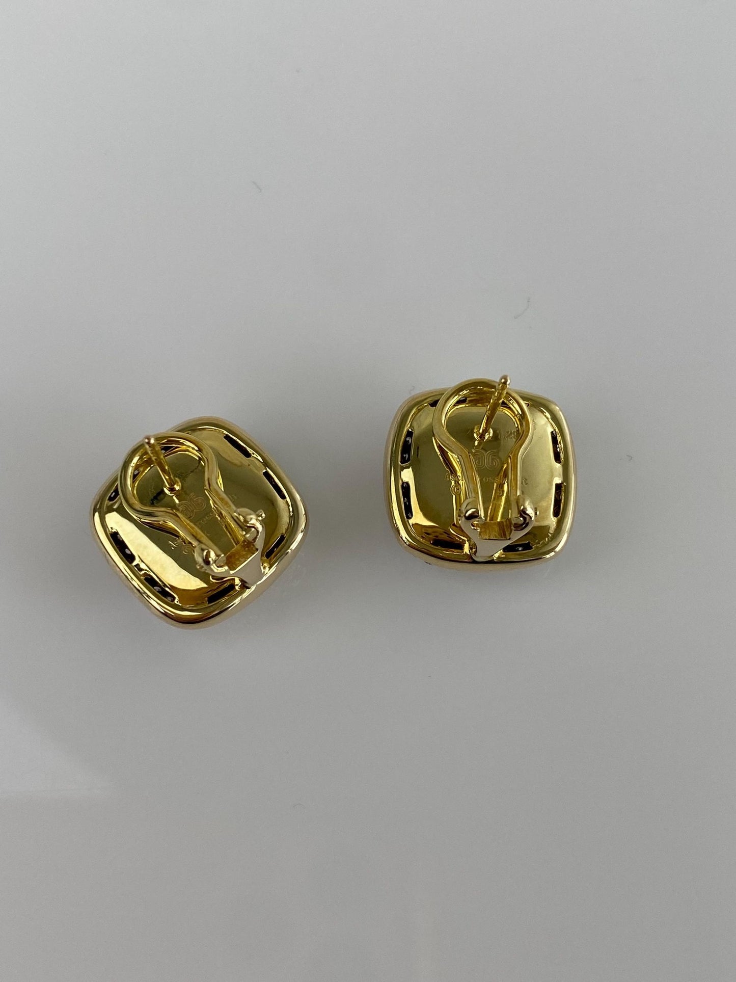 Vintage Solid 14k Yellow Gold Diamond Halo Black Onyx Mother of Pearl Inlay Stud Earrings