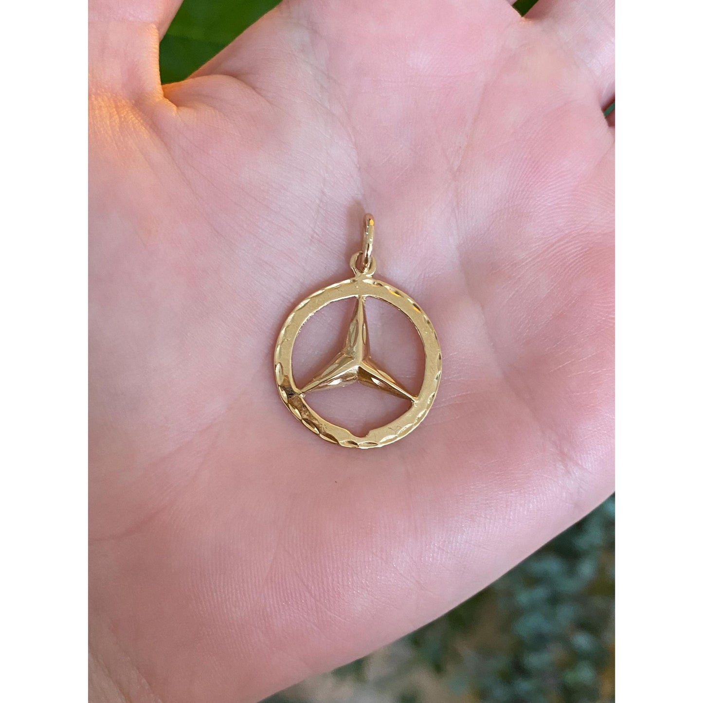 Solid 14k Yellow Gold Diamond Cut Mercedes Charm
