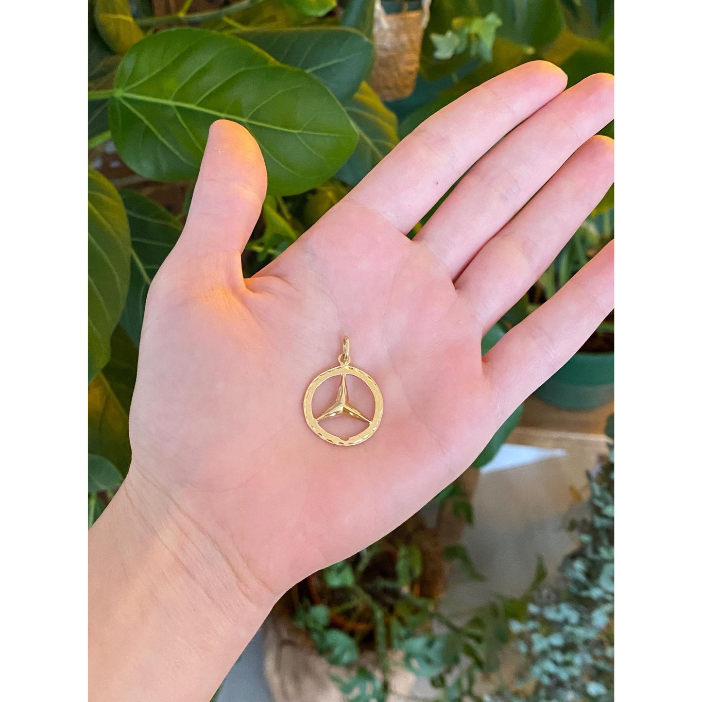 Solid 14k Yellow Gold Diamond Cut Mercedes Charm