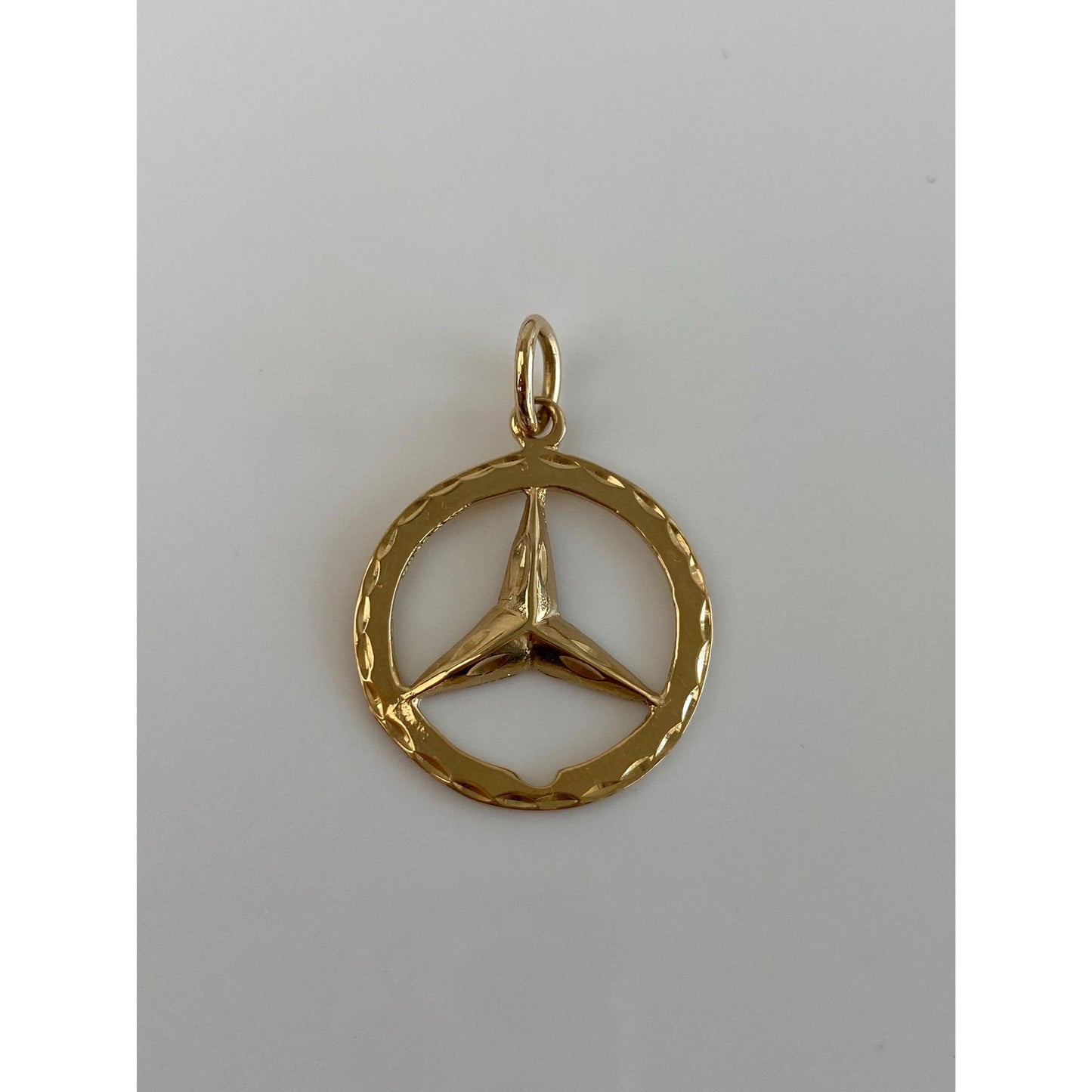 Solid 14k Yellow Gold Diamond Cut Mercedes Charm