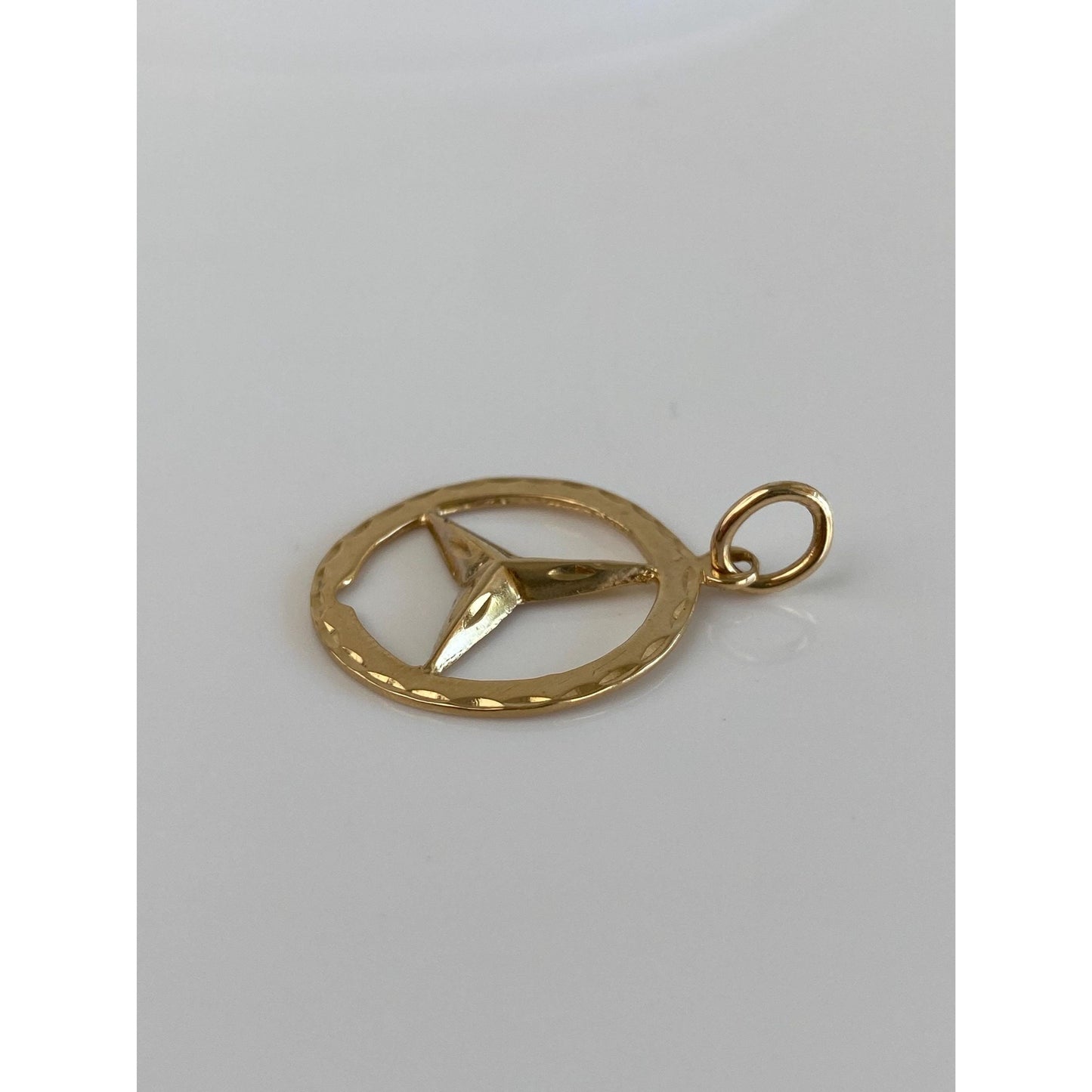 Solid 14k Yellow Gold Diamond Cut Mercedes Charm