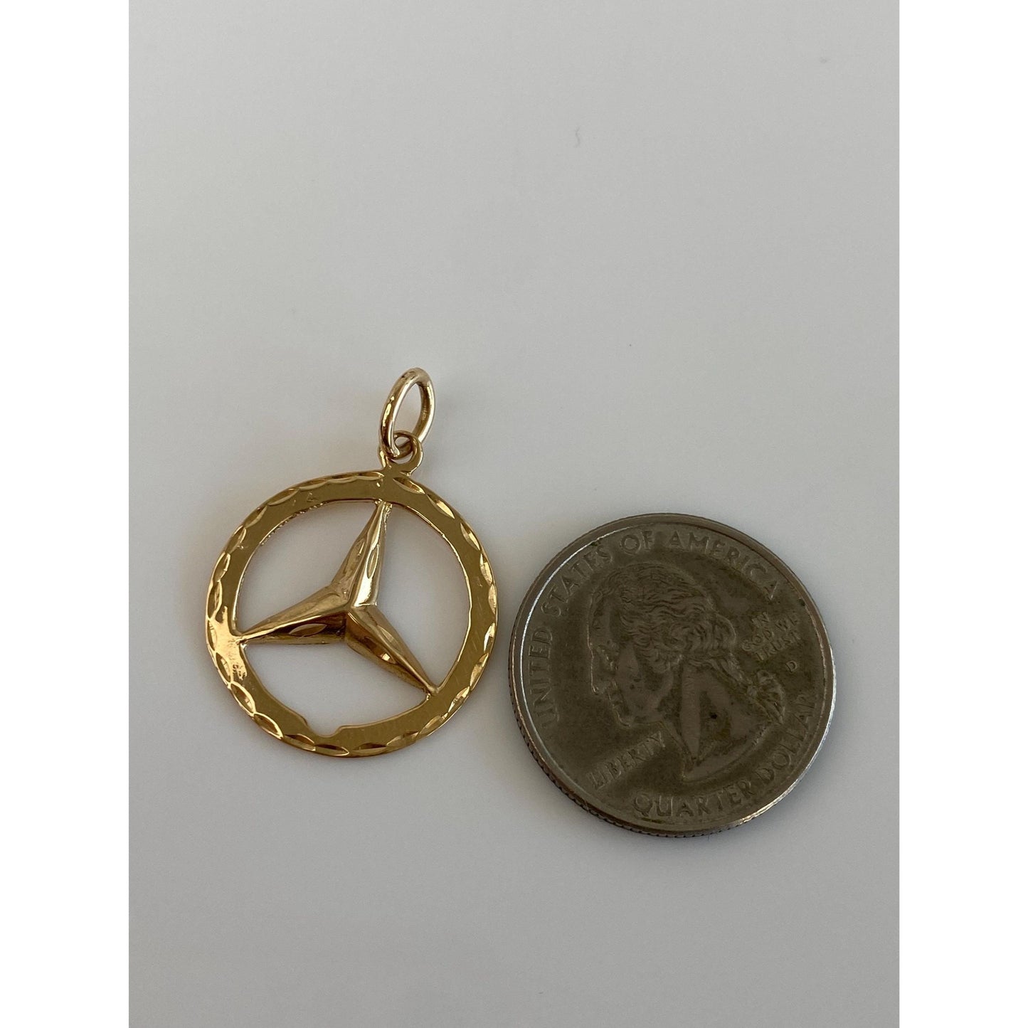 Solid 14k Yellow Gold Diamond Cut Mercedes Charm
