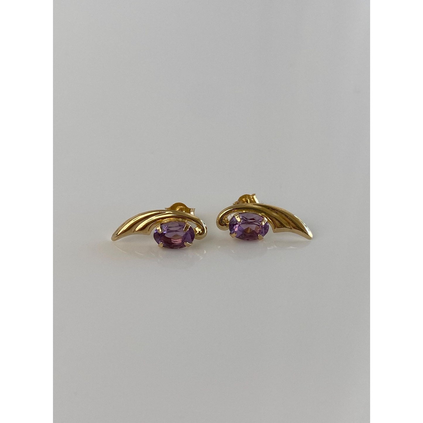 Vintage Solid 14k Yellow Gold Amethyst Stud Earrings