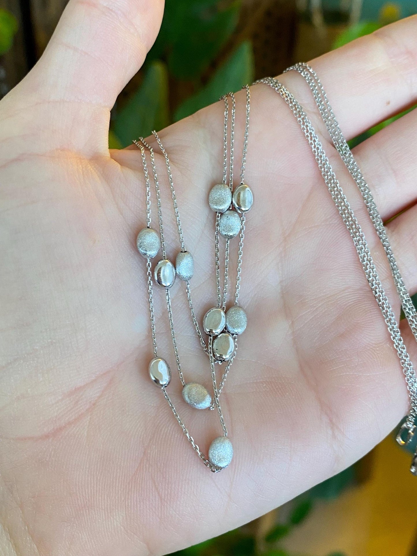 Vintage Solid 14k White Gold Oval Beads Tight Biker Link Chain Necklace - 17 inches