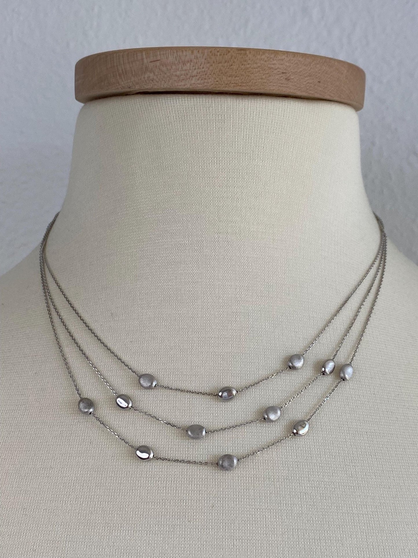 Vintage Solid 14k White Gold Oval Beads Tight Biker Link Chain Necklace - 17 inches