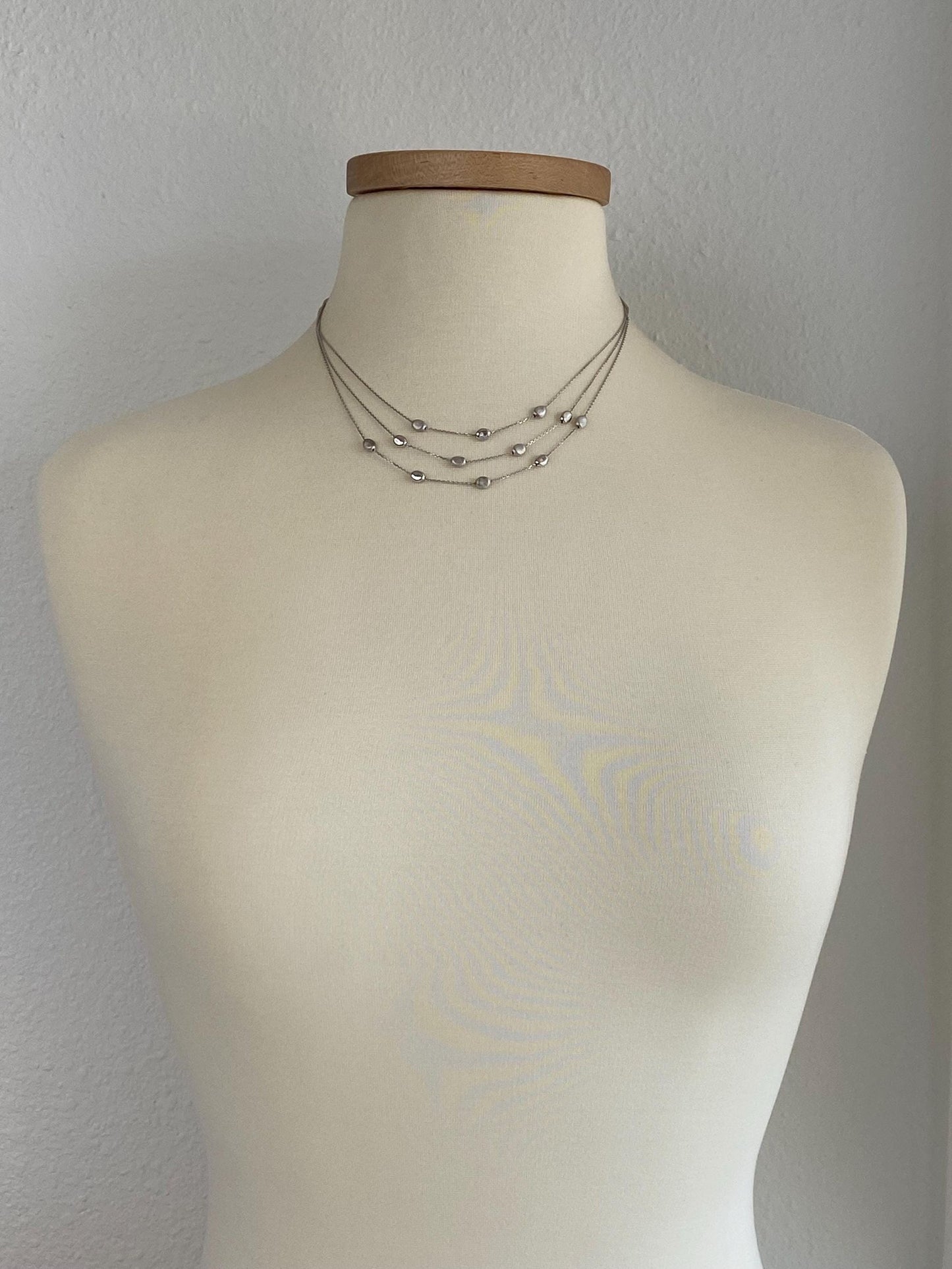 Vintage Solid 14k White Gold Oval Beads Tight Biker Link Chain Necklace - 17 inches