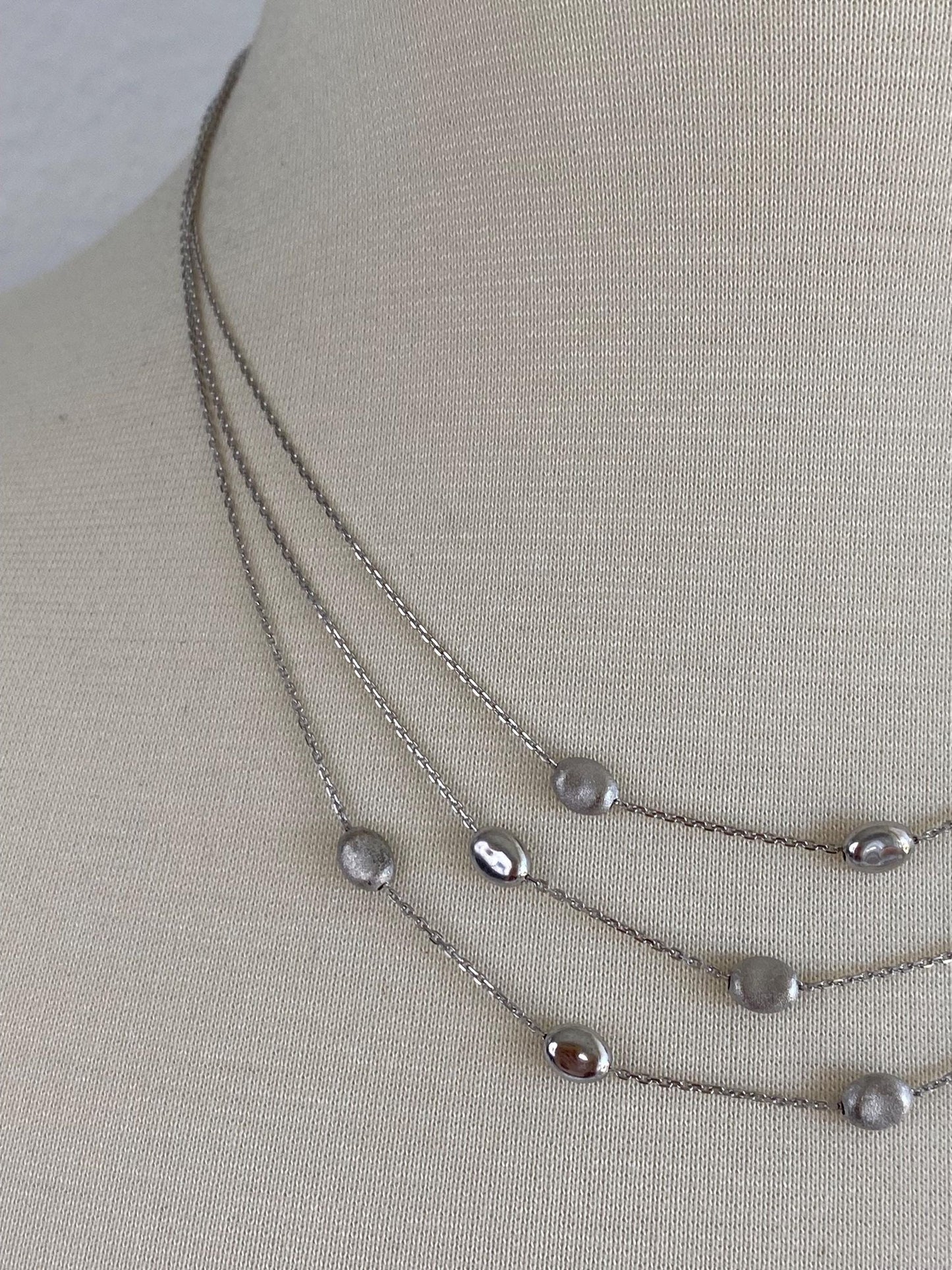 Vintage Solid 14k White Gold Oval Beads Tight Biker Link Chain Necklace - 17 inches