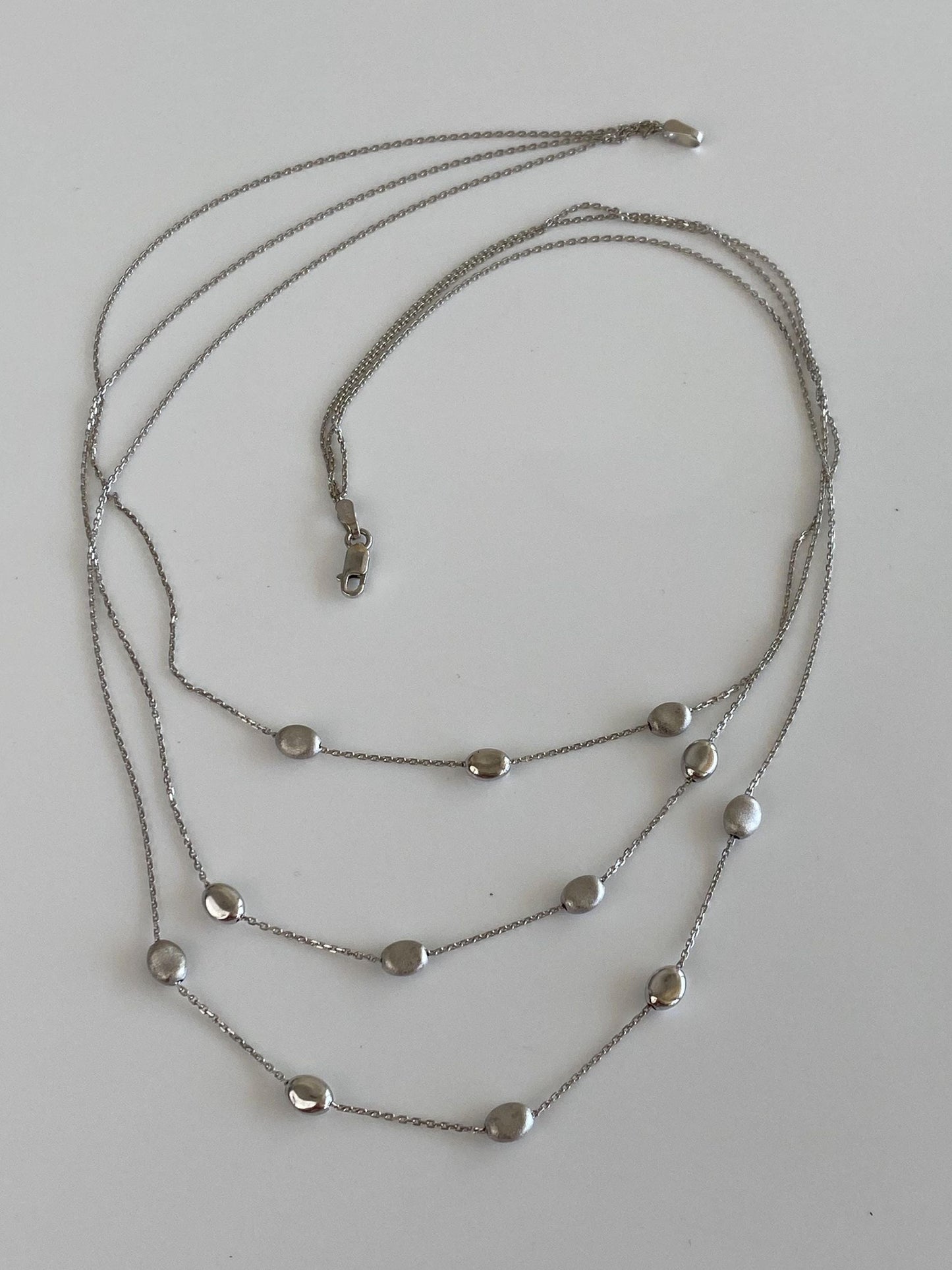 Vintage Solid 14k White Gold Oval Beads Tight Biker Link Chain Necklace - 17 inches